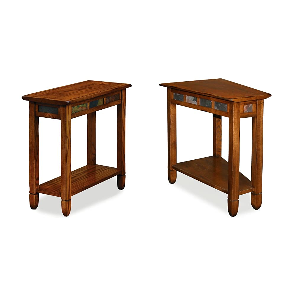 Rustic Oak Chairside End Table with Slate Tile Top - Solid Wood Nightstand for Living Room, Bedroom, or Office - Perfect Side Table for Coffee, Books, and Decor