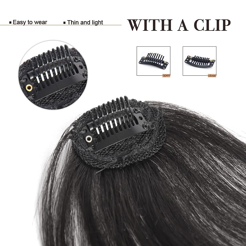 VIKIJO Clip-In Bangs for Women - Natural Black Human Hair Fringe with Wispy Temple Bangs | Easy Clip-On Air Bangs Hairpiece for Instant Volume & Style | Perfect for Daily Wear, Cosplay & Special Occasions