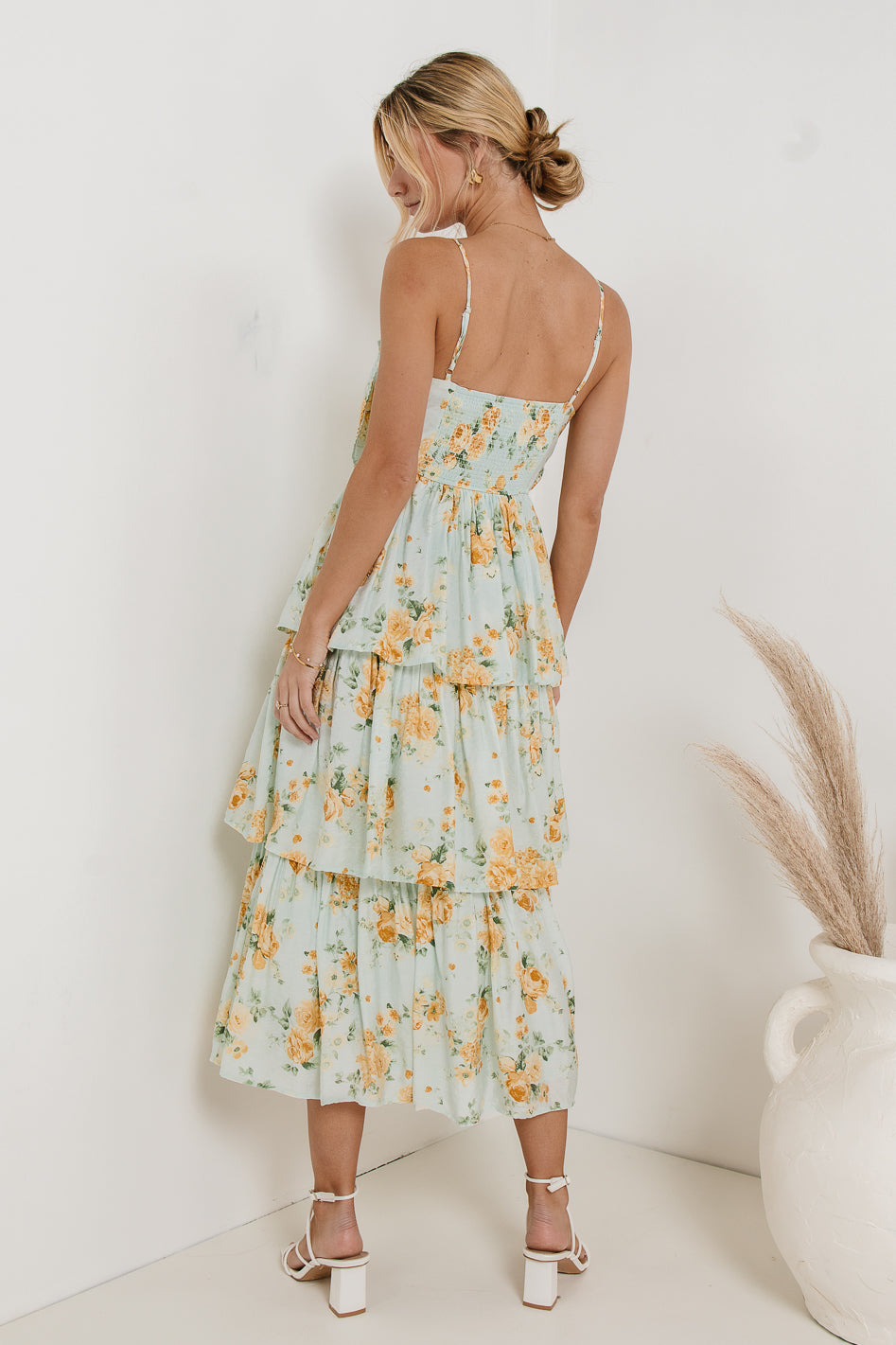 Ava Floral Midi Dress in Sage Green - Women's Boho Summer Dress with Short Sleeves - Perfect for Beach Vacation, Garden Party & Date Night