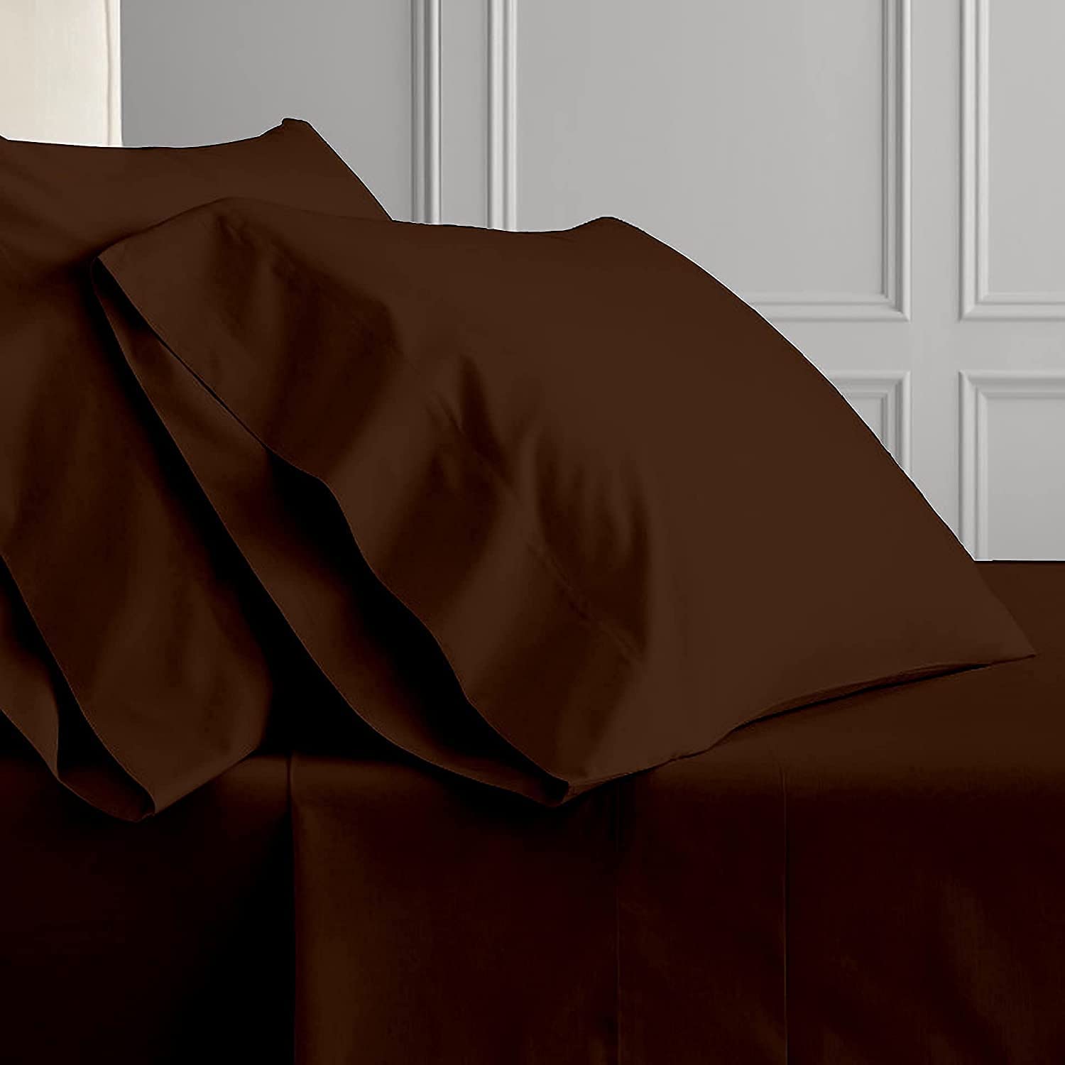 Premium 4-Piece Top Split King Sheet Set - 100% Long Staple Cotton 800 Thread Count Chocolate Brown Luxury Bedding for Adjustable Beds, Deep Pocket Fitted Sheet (Up to 21