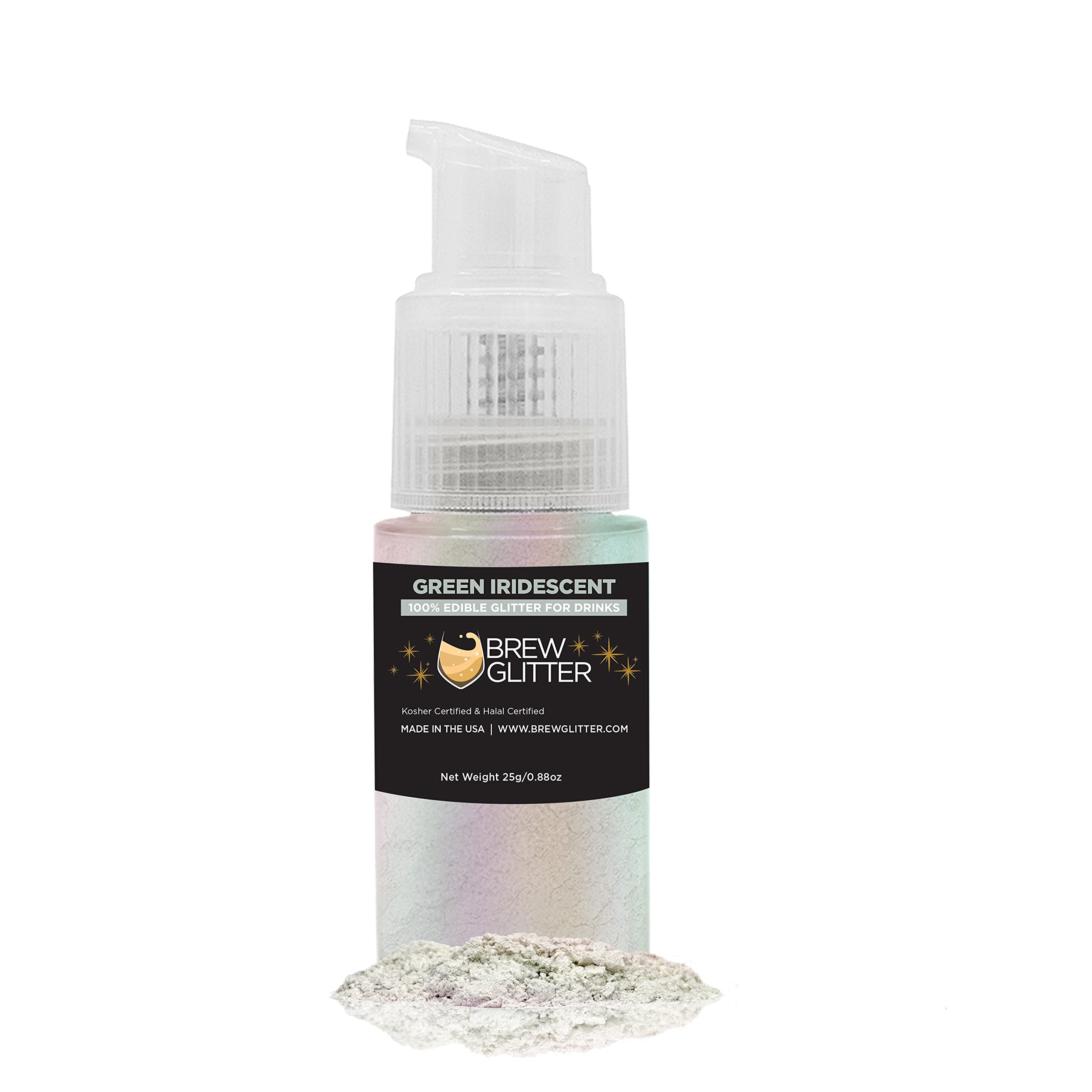Green Iridescent Edible Glitter for Drinks - 100% Food Grade Vegan Glitter Dust for Cocktails, Beer & Beverage Garnish | Gluten & Nut Free | Perfect for Party Drinks, Wedding Cocktails & DIY Cupcake Decorations (25g Spray Pump)