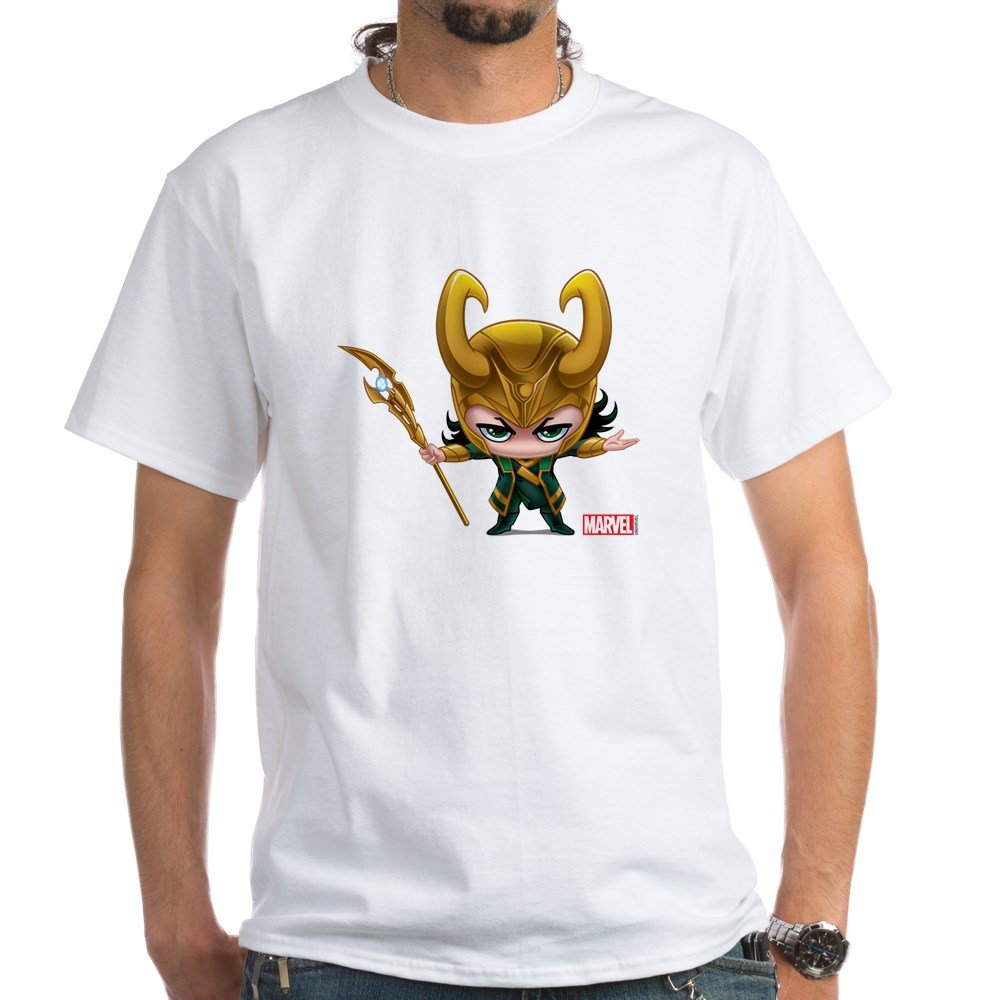Loki Stylized White Cotton T-Shirt for Men & Women | Marvel Superhero Graphic Tee | Casual Wear, Cosplay & Comic Con Outfit