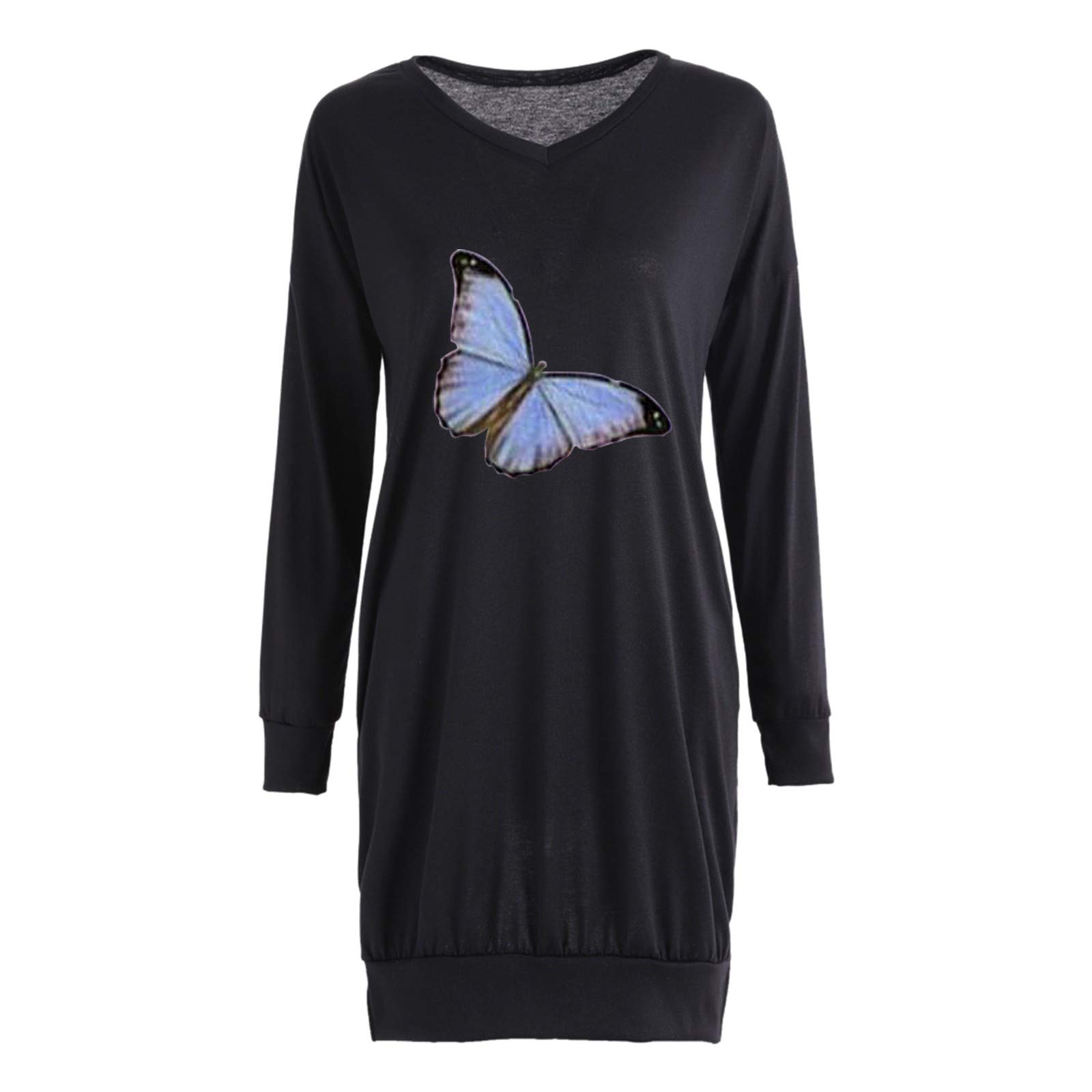 Women's Long Sleeve Crew Neck Blouse - Soft Casual T-Shirt with Butterfly Print, Lightweight Pullover Tunic Top for Work, Date Night & Everyday Wear