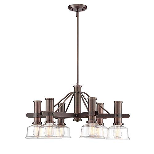 Designers Fountain 96586-SCB Carson Six Light Chandelier - Satin Copper Bronze Finish with Clear Glass Shades - Elegant Dining Room, Living Room, or Entryway Lighting Fixture