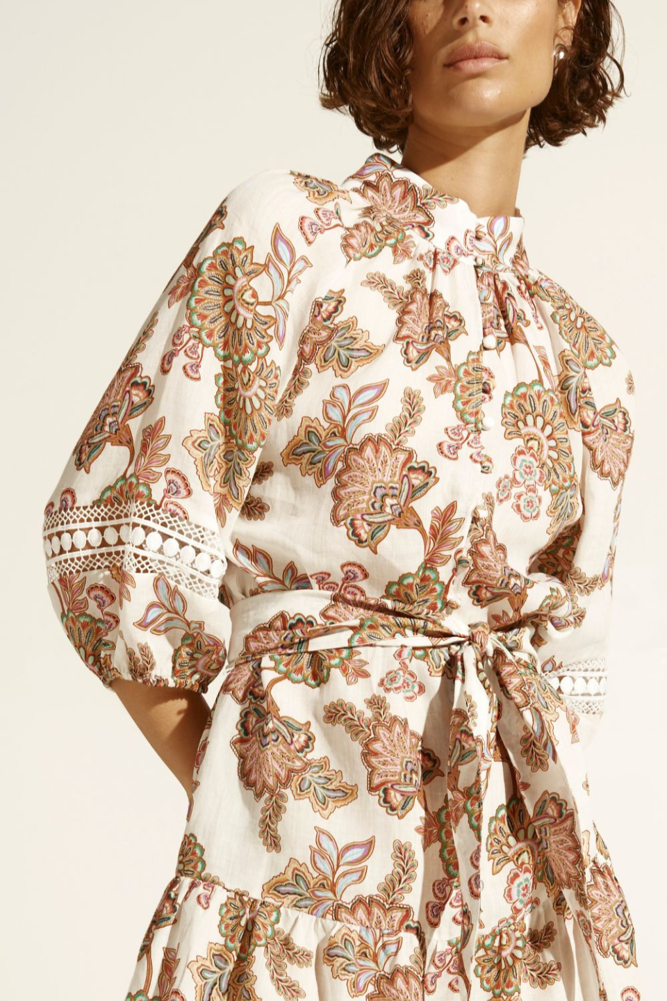 Alight Cream Paisley Short Sleeve Mini Dress - Floral Summer Party Dress for Women, Perfect for Beach Vacations & Date Nights