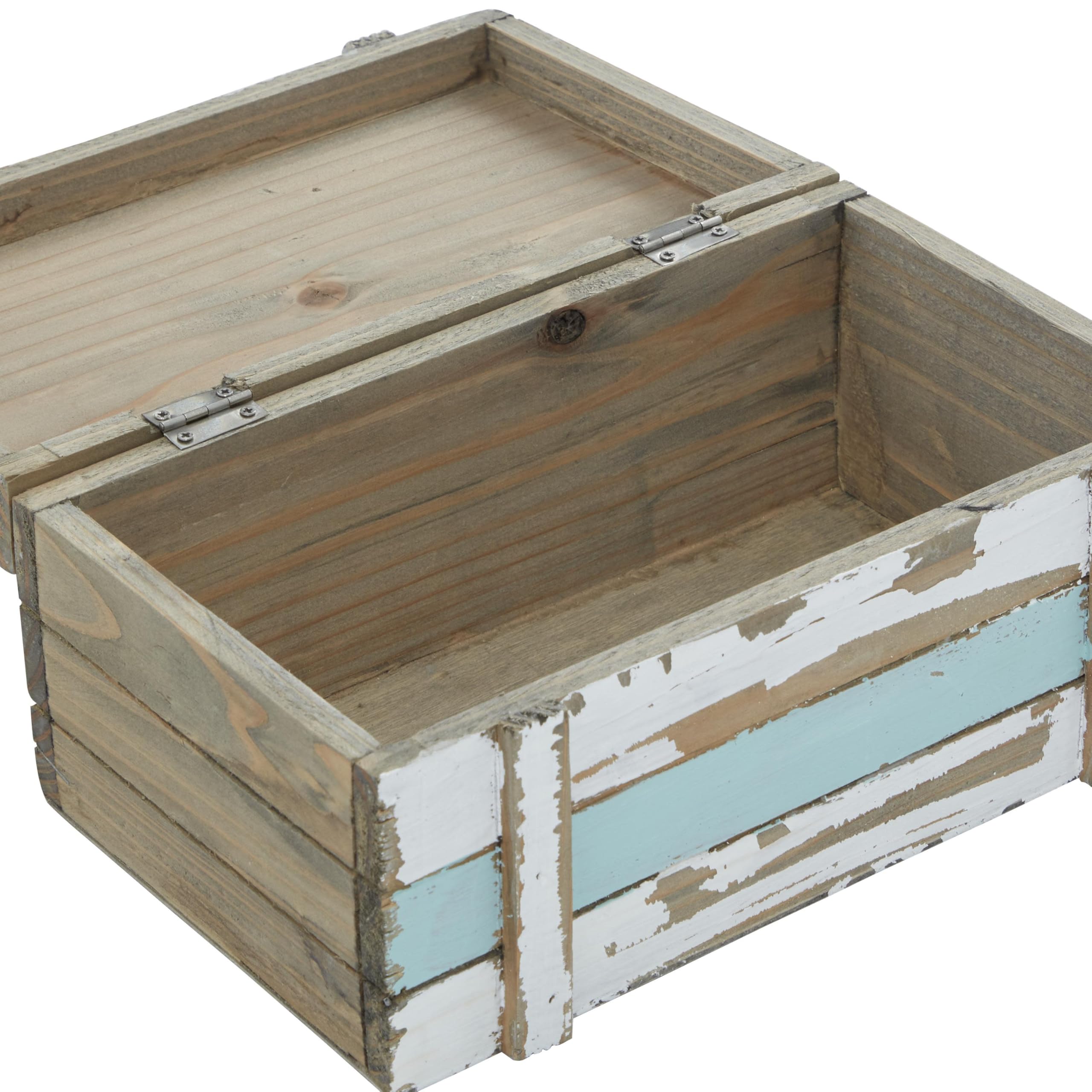 Deco 79 Wooden Decorative Storage Box Set of 2 - Teal Keepsake Box with Anchor Design & Hinged Lid (10
