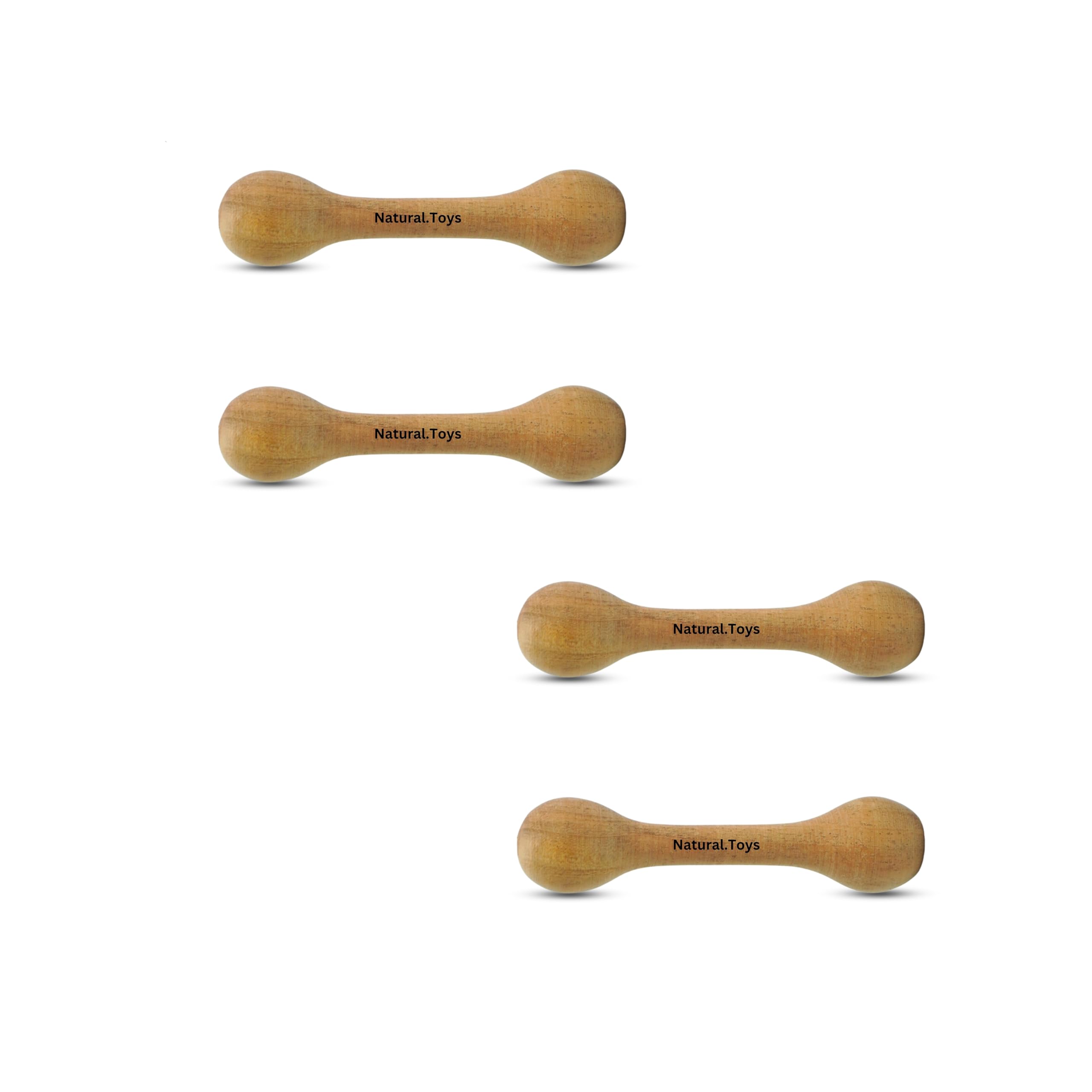 Natural Neem Wood Teether Dumbbell Sticks for Babies - 4-Piece Organic Baby Teething Toys, Safe Wooden Chew Toy for Soothing Sore Gums | Perfect for Infants & Toddlers During Teething, Travel, and Playtime