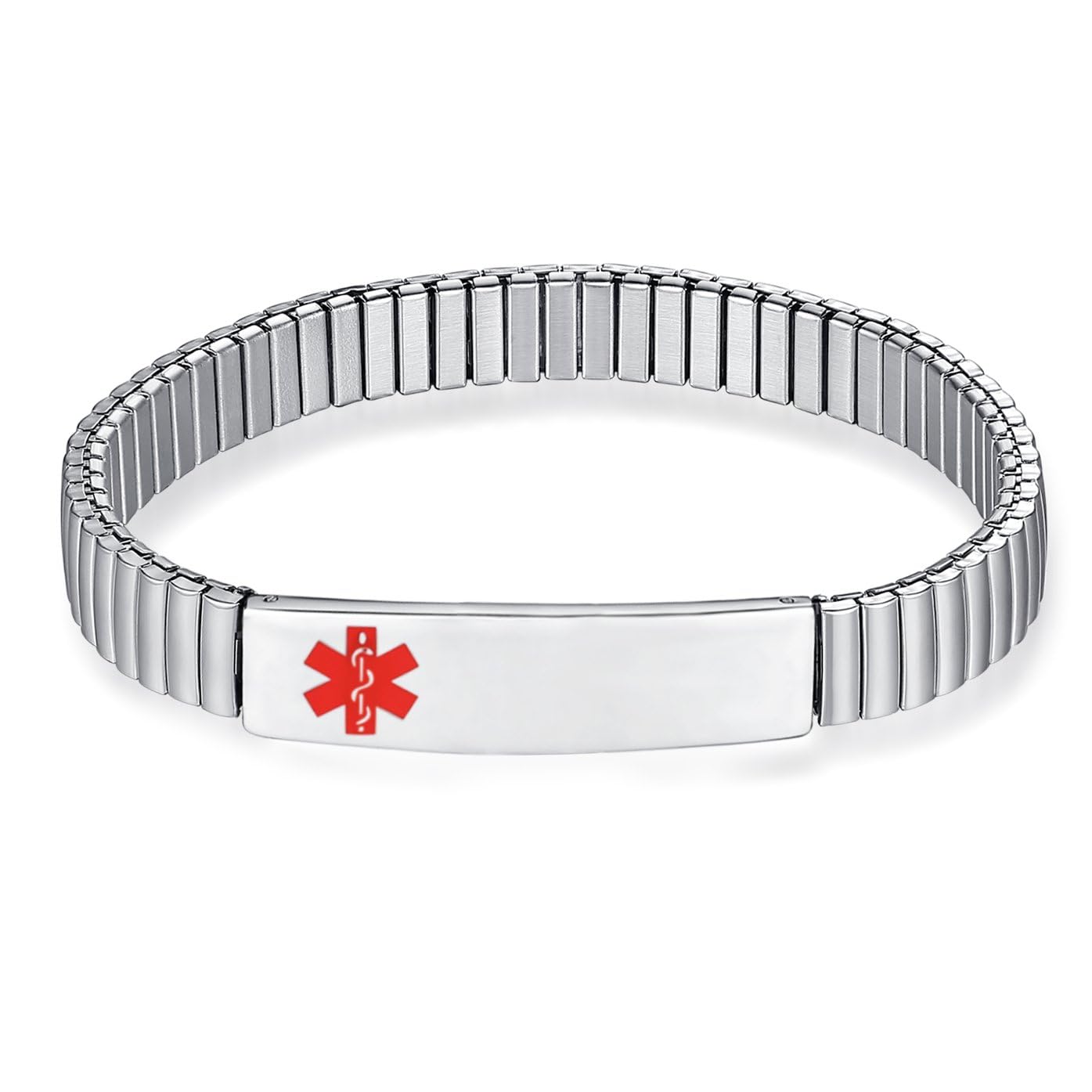 Elastic Medical Alert Bracelets for Women & Men - Adjustable Stainless Steel ID Bracelet with Free Engraving - Perfect for Diabetes, Allergies & Emergency Medical Identification