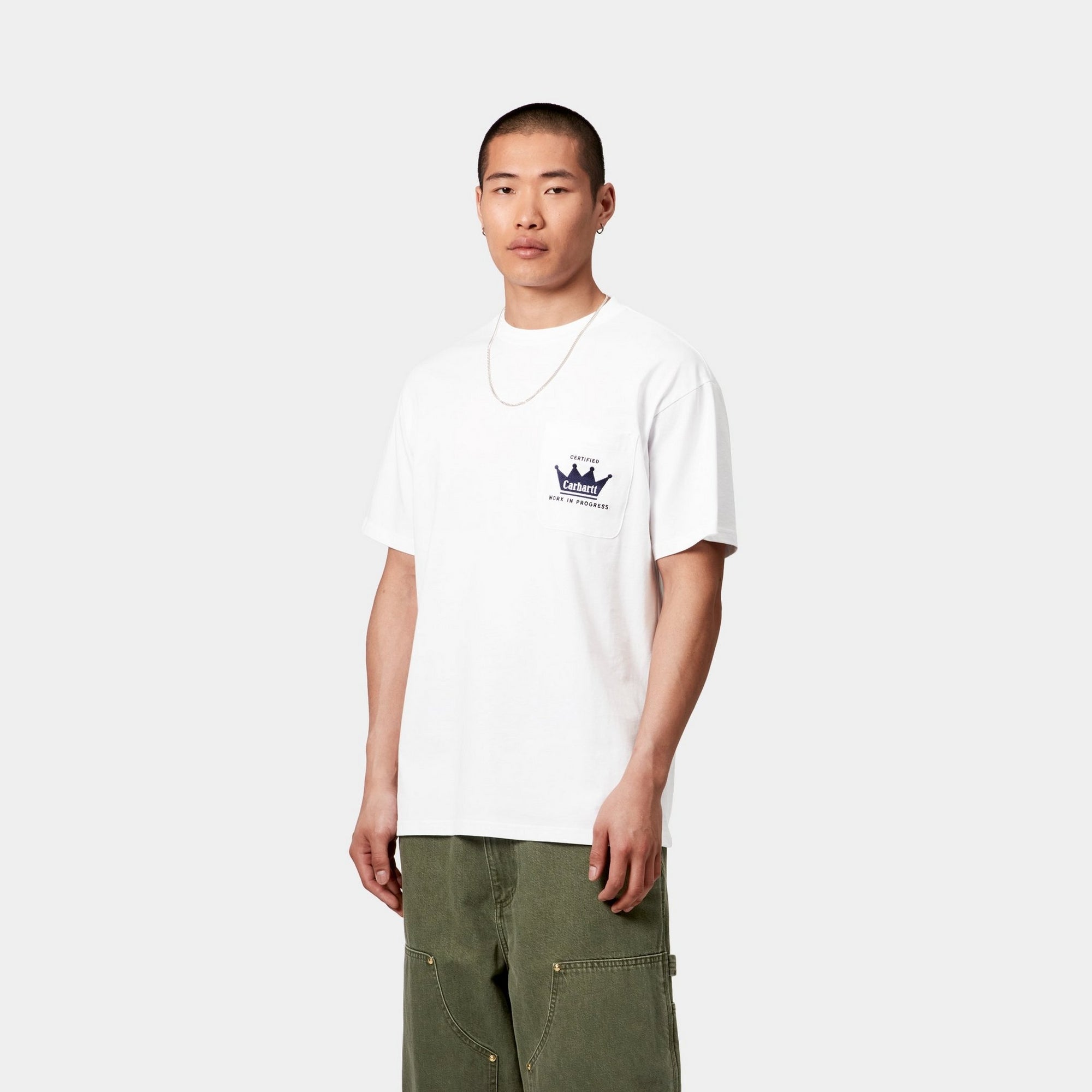 Premium White Crown Pocket T-Shirt for Men - Comfortable Cotton Crewneck Tee - Casual Wear, Street Style & Everyday Outfits