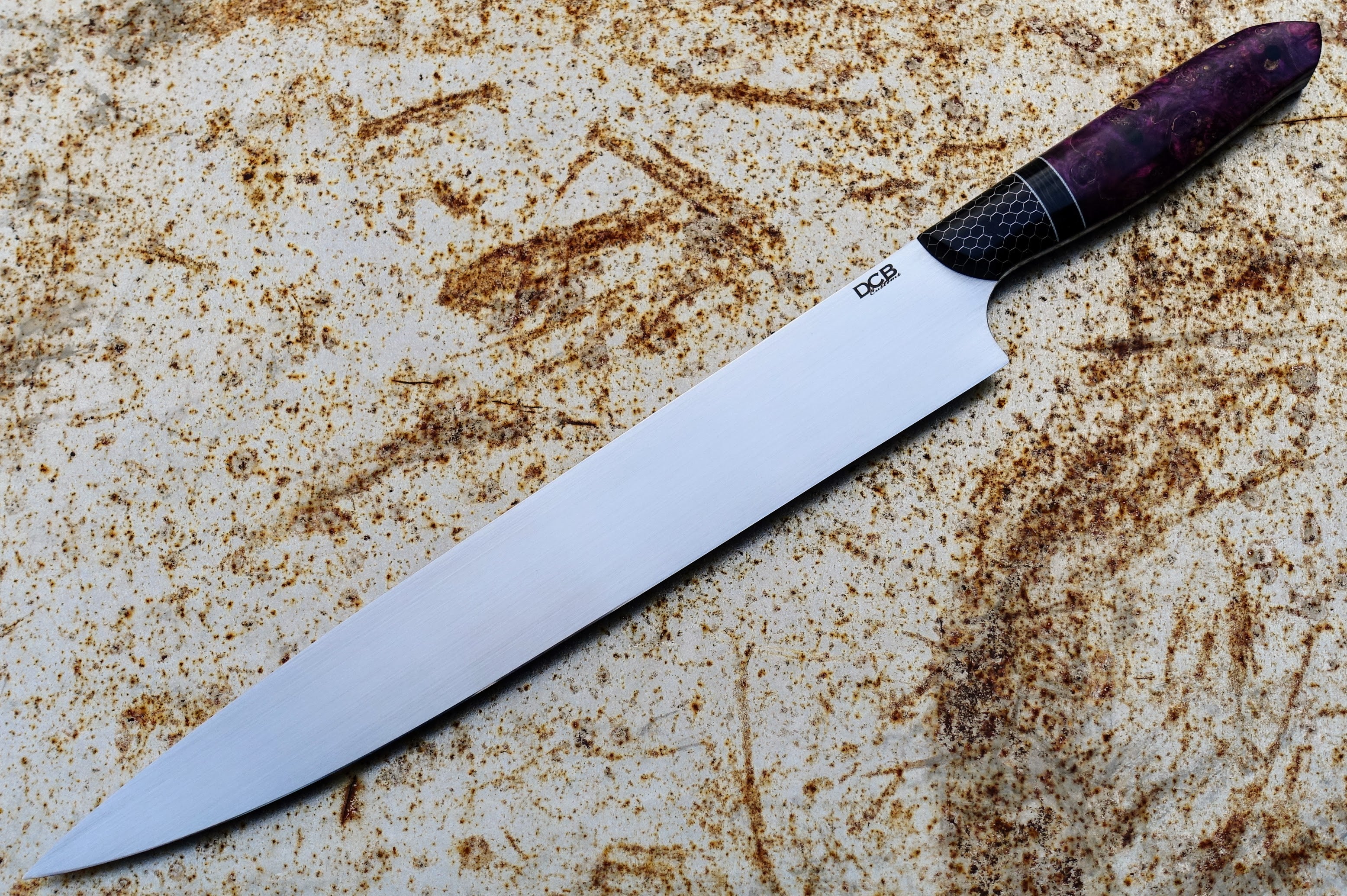 DCB Customs 10.5 Inch Professional Chef Knife - Ultra Sharp Stainless Steel Slicing Knife for Meat, Vegetables & Fruits - Perfect for Kitchen, BBQ & Food Preparation