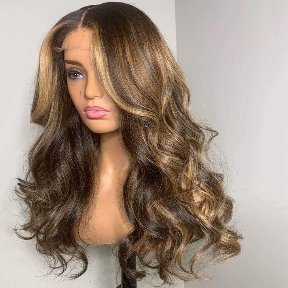 180 Density Honey Blonde Highlight Body Wave Lace Front Wig - 13x6 HD Human Hair Wig for Black Women | Brazilian Remy Hair with Pre-Plucked Hairline & Baby Hair | Glueless Wear for Daily Use, Parties & Special Occasions