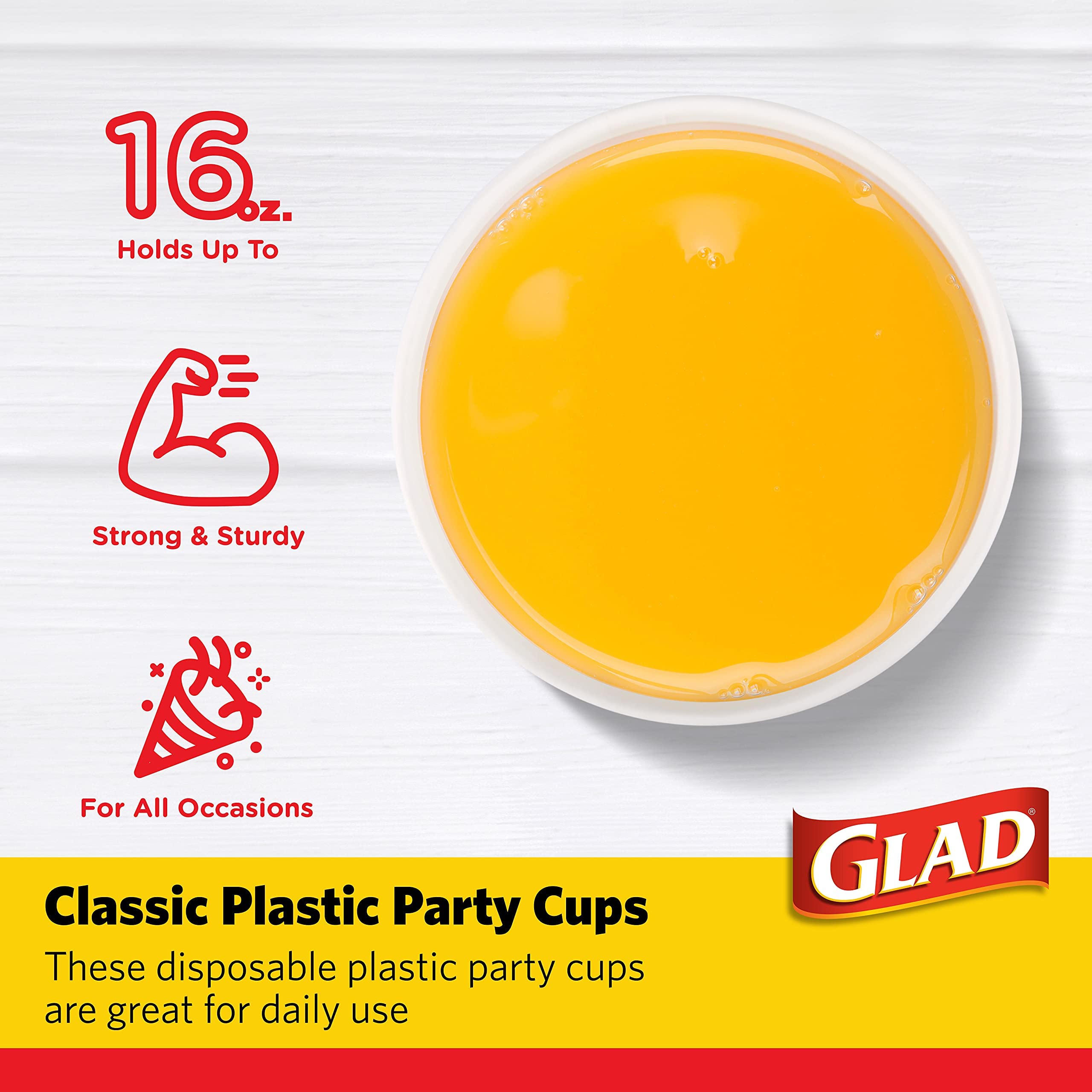 Glad 16 Oz Disposable Red Plastic Cups - 100 Pack (6 Sets of 16 Cups) | Durable & Sturdy Party Cups for Beer, Soda, Cocktails | Ideal for BBQs, Picnics, Tailgating & Home Gatherings