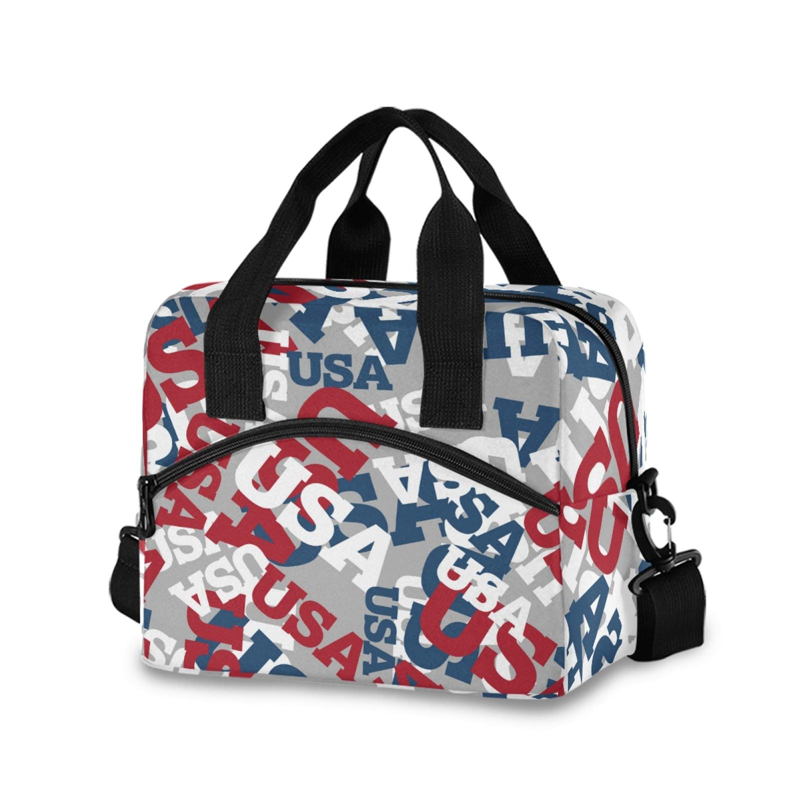 Patriotic American Flag Lunch Bag for Women - Insulated Crossbody Lunch Box & Cooler Tote - Perfect for Work, School, Picnics & Outdoor Activities (Red White Blue Design)