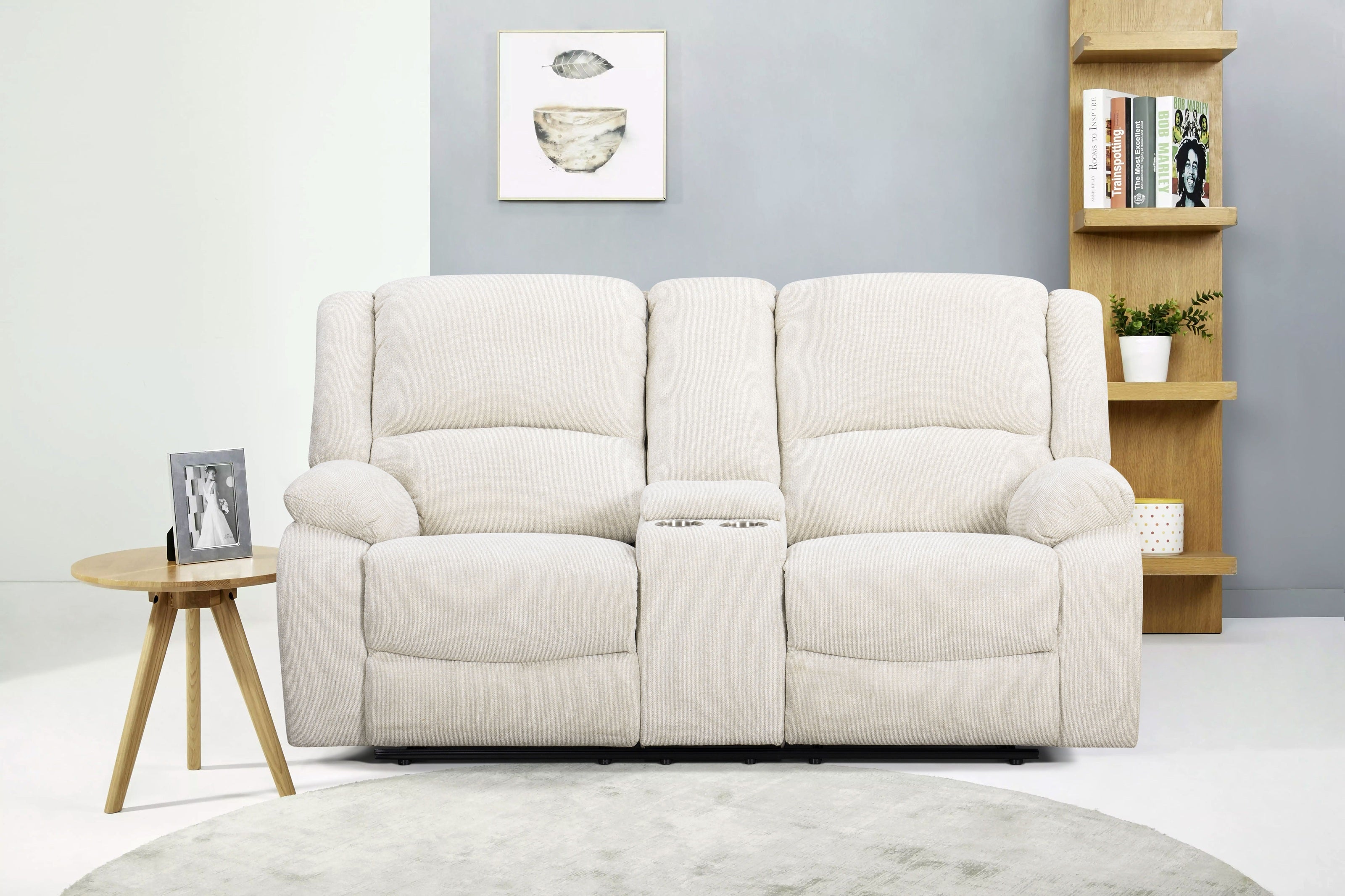 Roundhill Furniture Blitz Transitional Manual Reclining Loveseat with Cup Holders - Comfortable Small Space Recliner for Living Room, Home Theater & Game Room