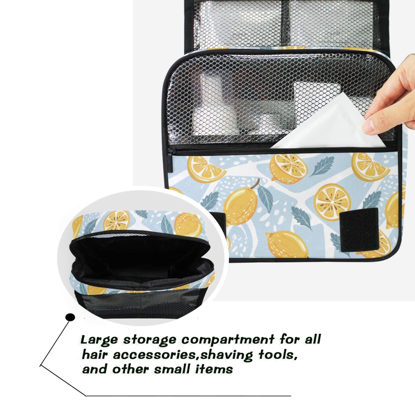 ALAZA Hanging Toiletry Bag for Women - Large Capacity Waterproof Travel Cosmetic Organizer with Hook, Tropical Lemon Slice & Mint Leaves Design - Perfect for Bathroom Storage, Makeup Pouch & Vacation Essentials