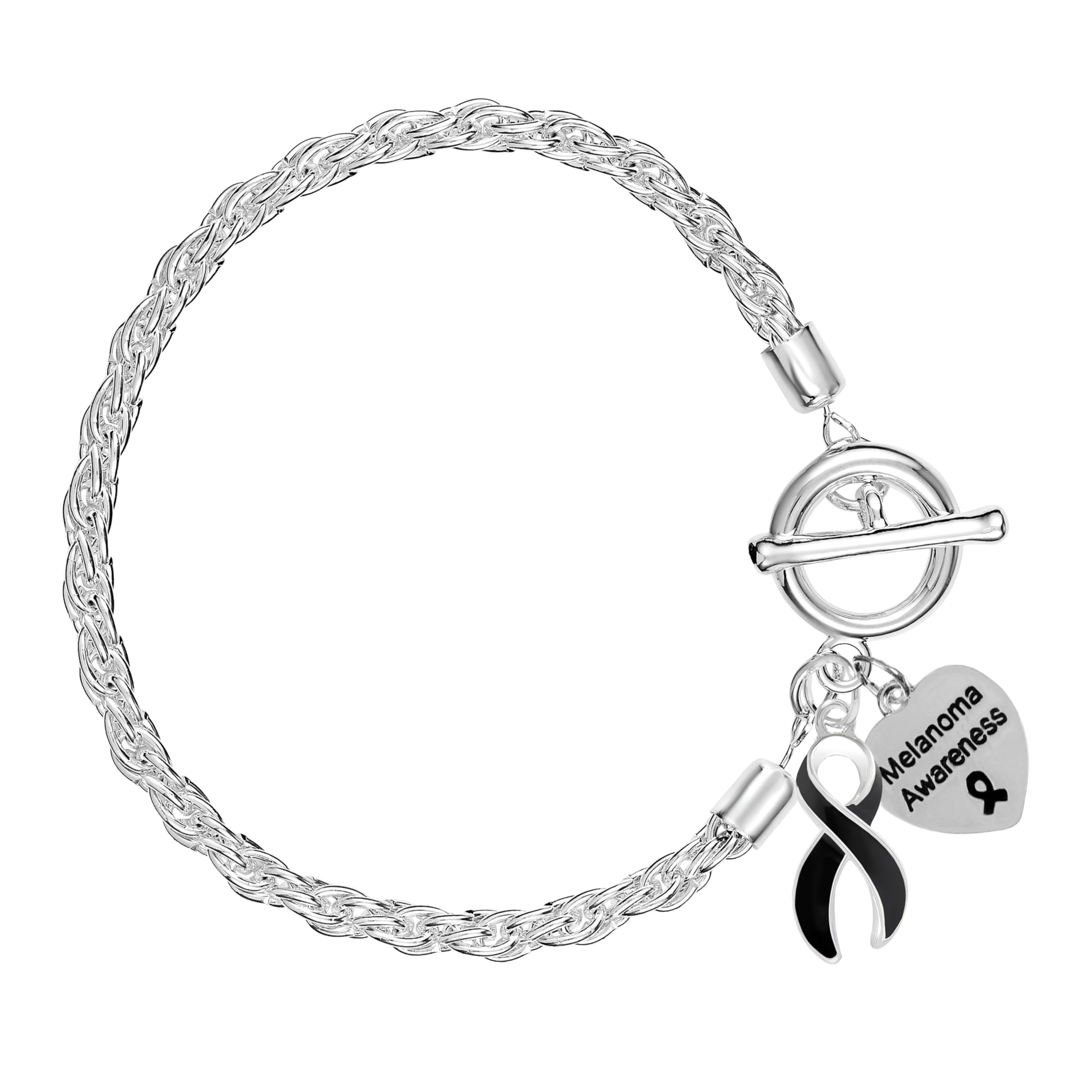 Melanoma Awareness Black Ribbon Rope Bracelet - Support Melanoma Patients & Fundraisers - Stylish Wristband for Cancer Awareness Events, Charity Walks & Daily Wear