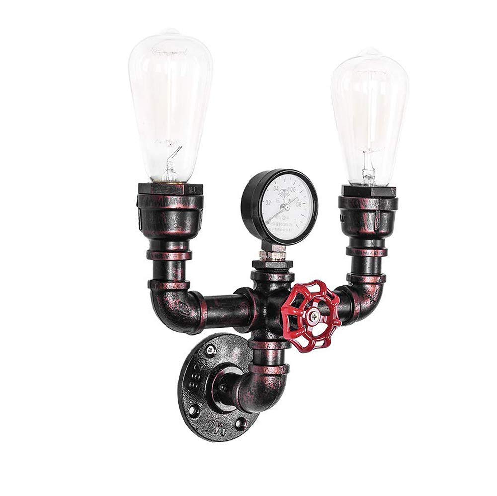 Vintage Industrial Wall Sconce Light Fixture - E27 Socket Wall Mounted Lamp for Home, Cafe & Restaurant - Loft Style Pipe Design Bedside Reading Light (Set of 2) - Perfect for Bedroom, Living Room & Commercial Spaces