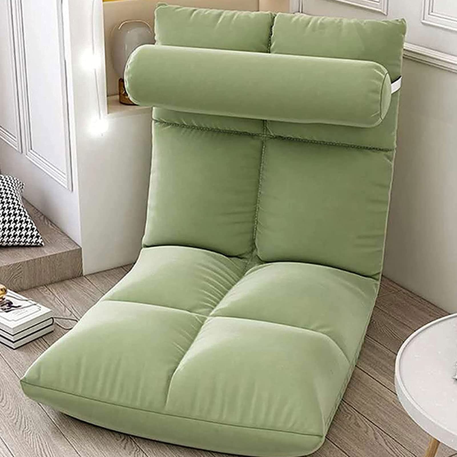 Adjustable Floor Gaming Sofa Chair - Multipurpose Cushioned Recliner with Breathable Cotton & Linen Fabric - Perfect for Gaming, Reading, Lounging & Napping - Compact & Easy to Store (Matcha Green) - Ideal for Small Spaces, Dorm Rooms & Home Theaters