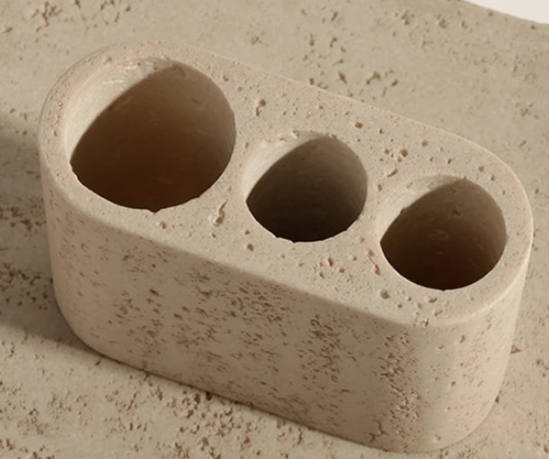 Natural Travertine Cave Stone Bathroom Accessories Set - Soap Dispenser, Toothbrush Holder & Tumbler - Spa Style Home Decor for Modern Bathrooms, Luxury Hotel Style Upgrade