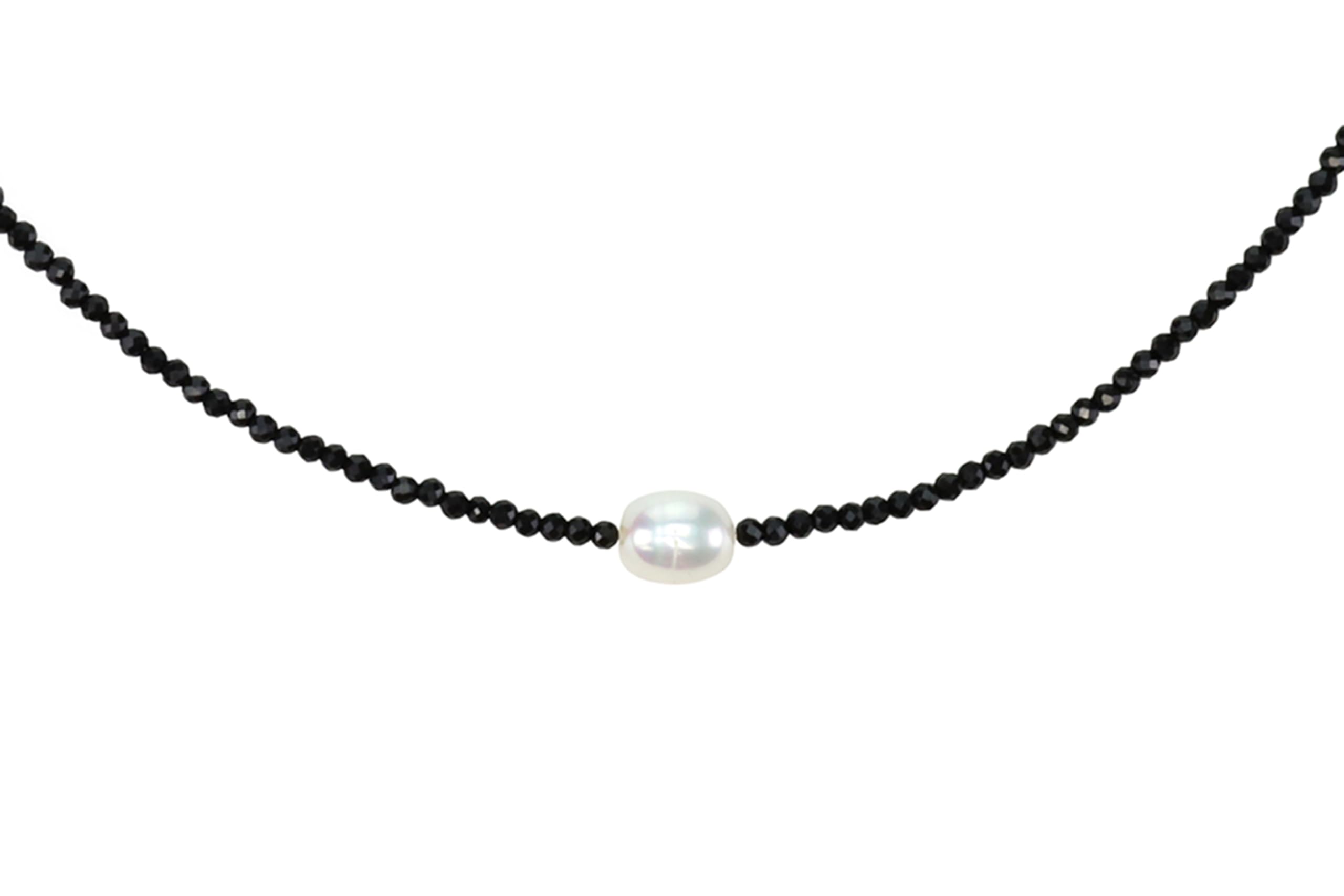 2mm Beaded Spinel Black Beads Necklace with Freshwater Pearl Pendant - Elegant Gold Bridal Jewelry for Weddings, Bridesmaid Gifts & Special Occasions - Delicate Beaded Necklace for Evening Parties, Anniversaries and Formal Events