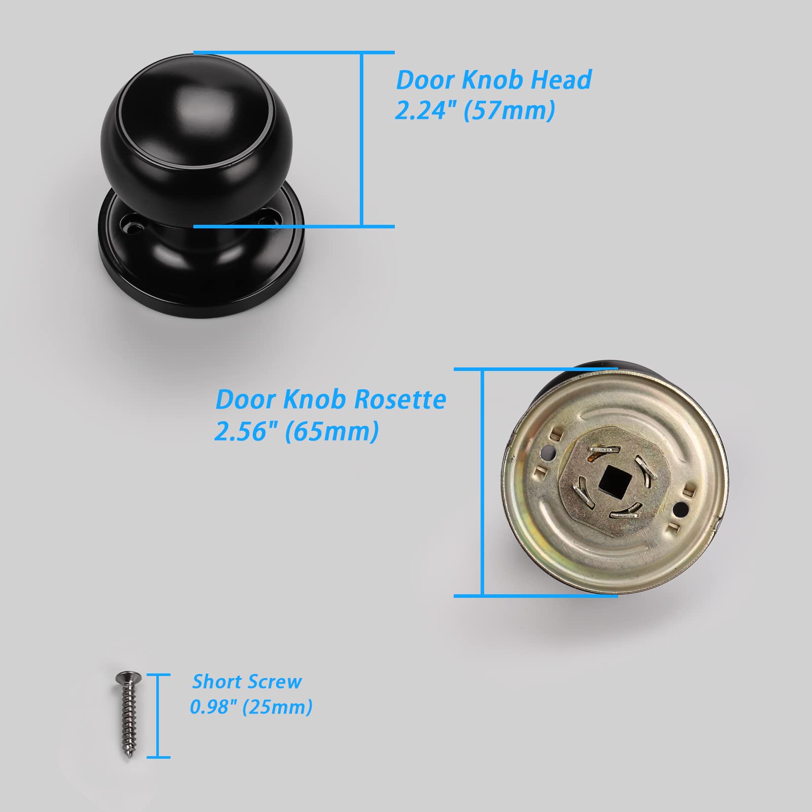 KNOBWELL 5 Pack Modern Matte Black Round Flat Door Knobs - Dummy Knob Set Without Lock or Keys - Ideal for Laundry Room, Hallway, Closet & Interior Doors