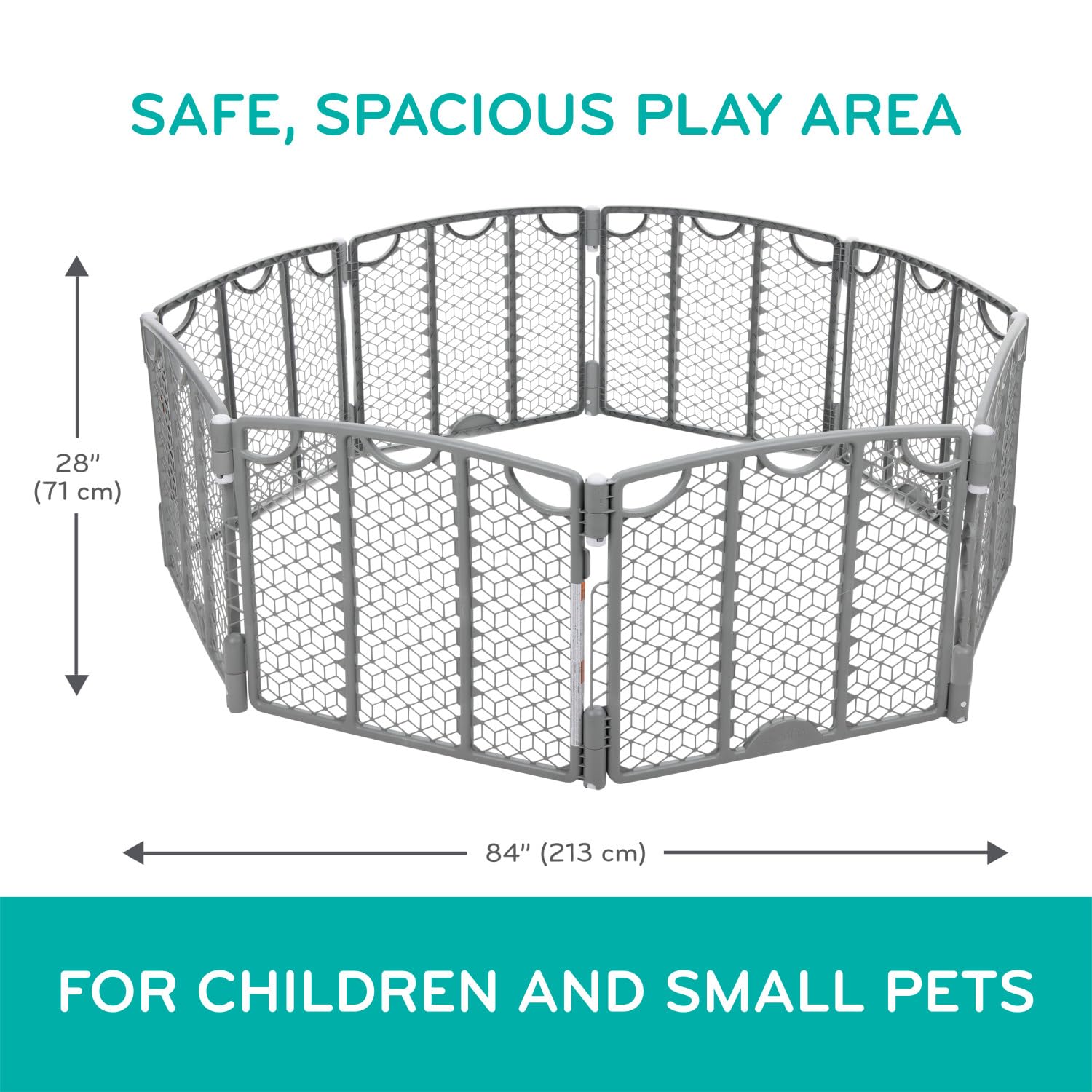 Evenflo Versatile Play Space Adjustable Baby Playpen - 8 Panel Safety Gate for Toddlers & Infants (Cool Gray) | Indoor Play Area, Nursery Room, Living Room Childproofing