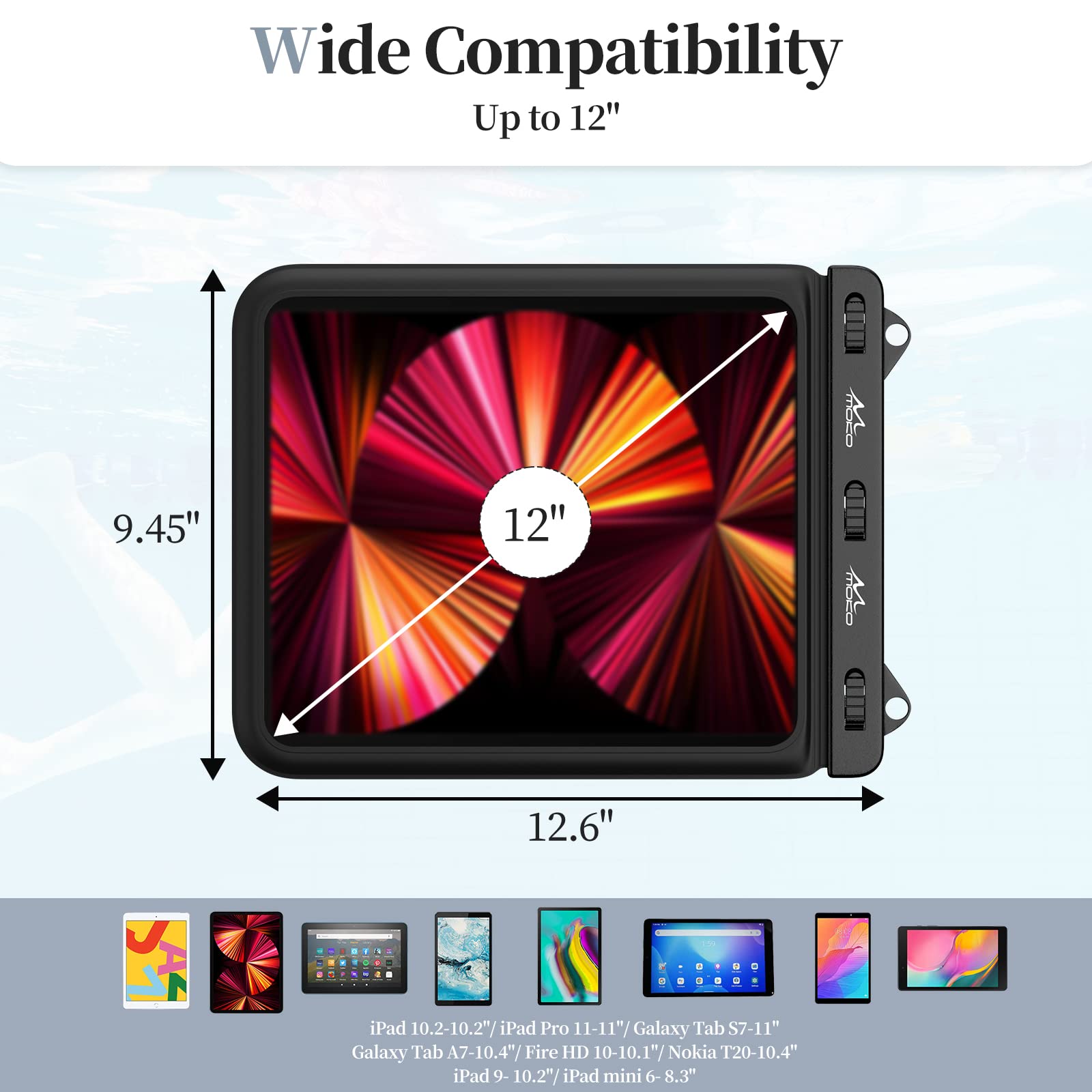 Waterproof Tablet Case for Fire HD 10, iPad 10th Gen, iPad Pro 11 (2022), iPad Air 5/4/3/2, iPad 10.2/9.7, Galaxy Tab S6/S7, Tab A 10.1 - Shockproof Stand Pouch with Handle for Bath, Kitchen, Pool & Outdoor Activities