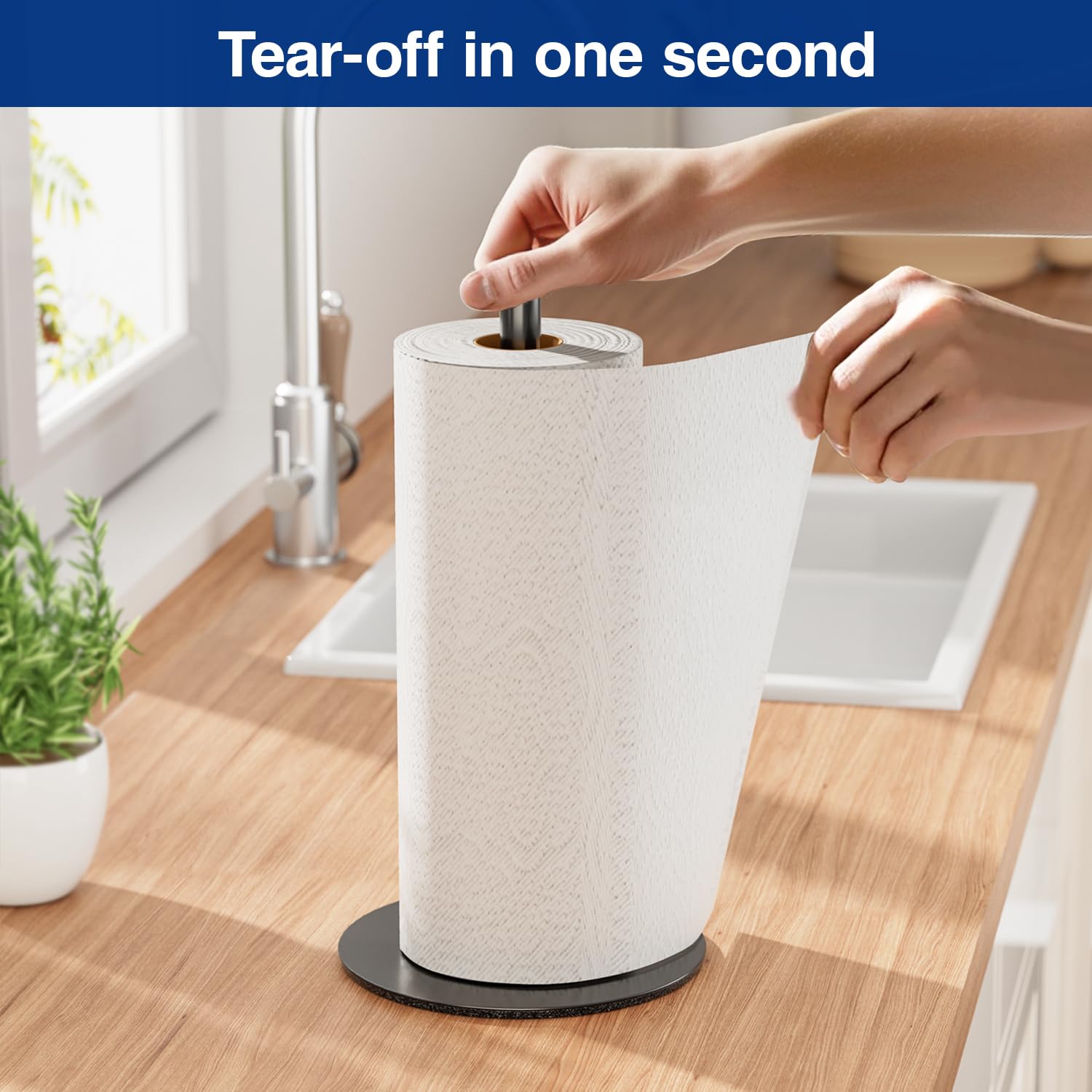 Stainless Steel Paper Towel Holder Stand - Matte Black Free Standing Kitchen Roll Organizer, Non-Slip Base Fits Most Paper Towel Sizes - Perfect for Countertops, Pantries & RVs