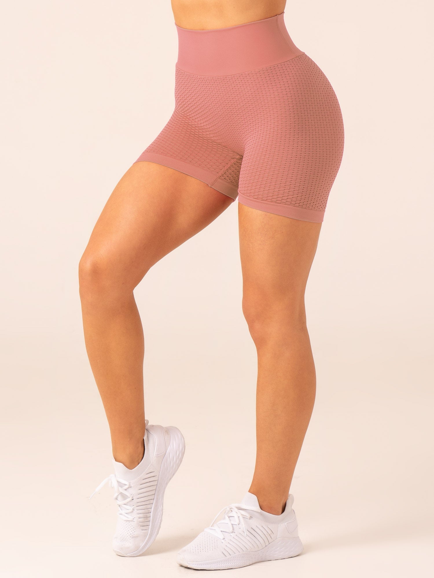 Honeycomb Scrunch Seamless Shorts for Women - Dusty Pink | High Waisted Yoga Shorts for Workout, Lounge & Summer Activities