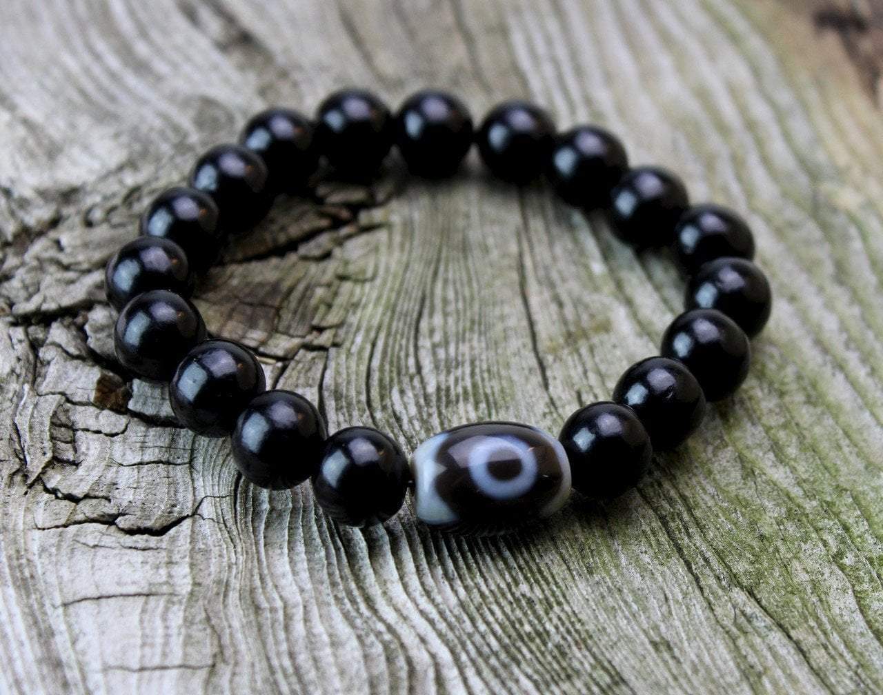 Grounding Wood and Dzi Bead Mala Bracelet - Natural Healing Energy Meditation & Yoga Accessory - Perfect for Spiritual Practice, Stress Relief, and Chakra Balancing
