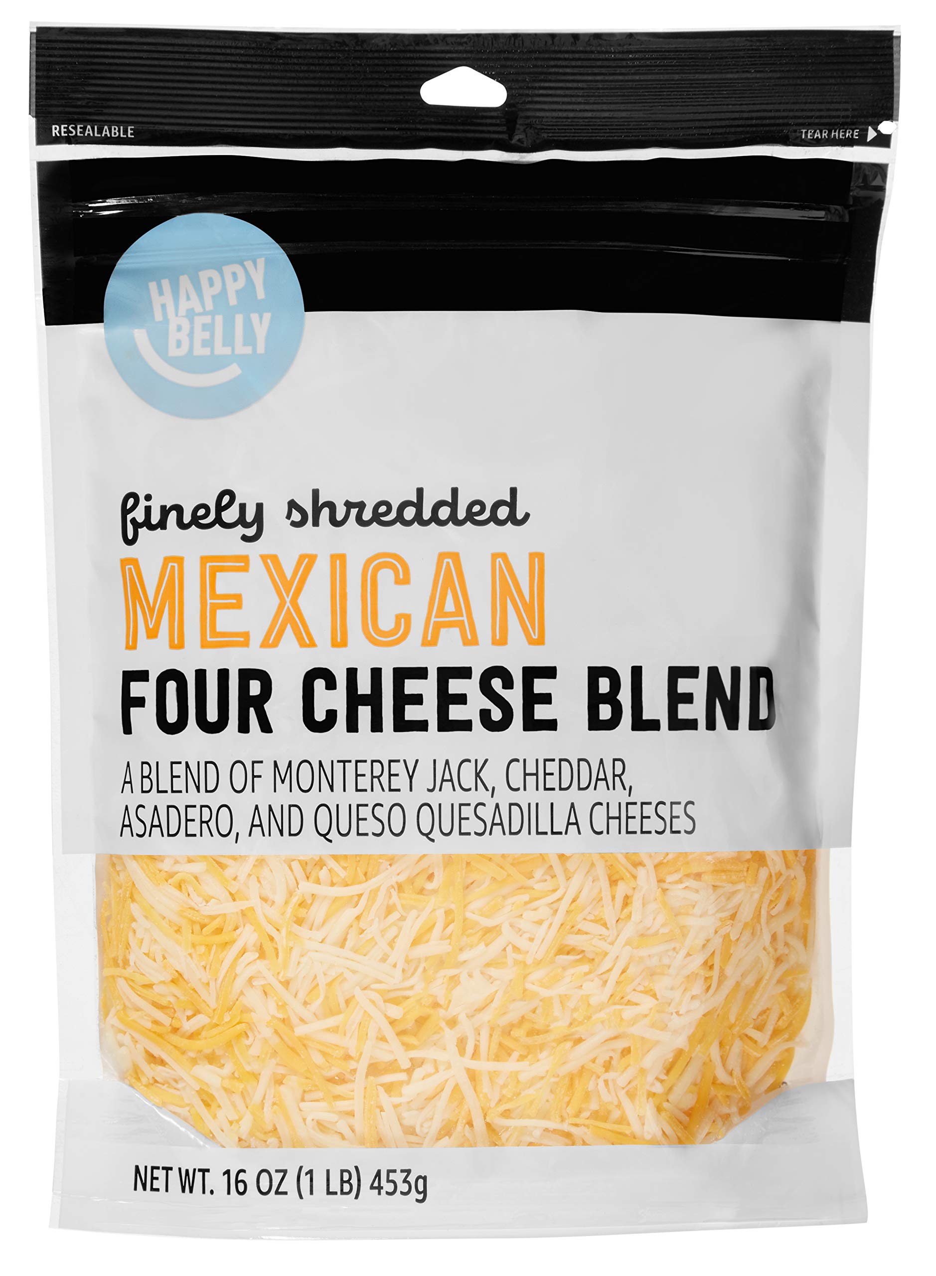 Happy Belly Shredded 4 Cheese Mexican Blend - 16 Oz | Perfect for Tacos, Nachos & Quesadillas | Amazon Brand | High-Quality Melting Cheese for Mexican Dishes
