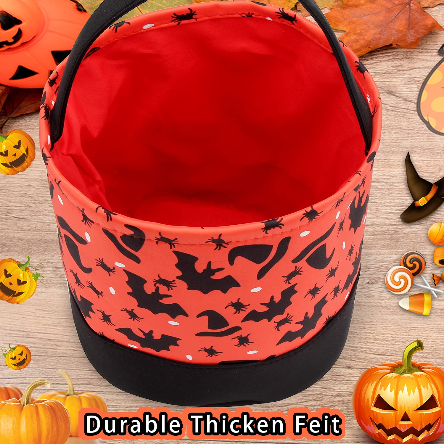 Halloween Trick or Treat Bag - Cute Skull & Pumpkin Print Candy Bucket for Kids, Reusable Fabric Tote with Handle for Halloween Party Favors, Trick-or-Treating & Halloween Decorations