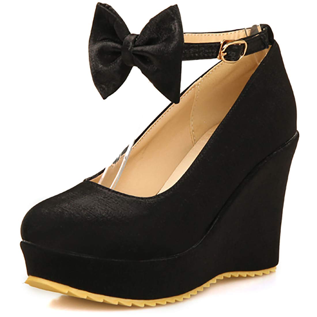 MAVMAX Women's Bow Platform Wedge High Heel Sandals with Ankle Strap - Comfortable Dress Pumps for Weddings, Parties & Evening Events