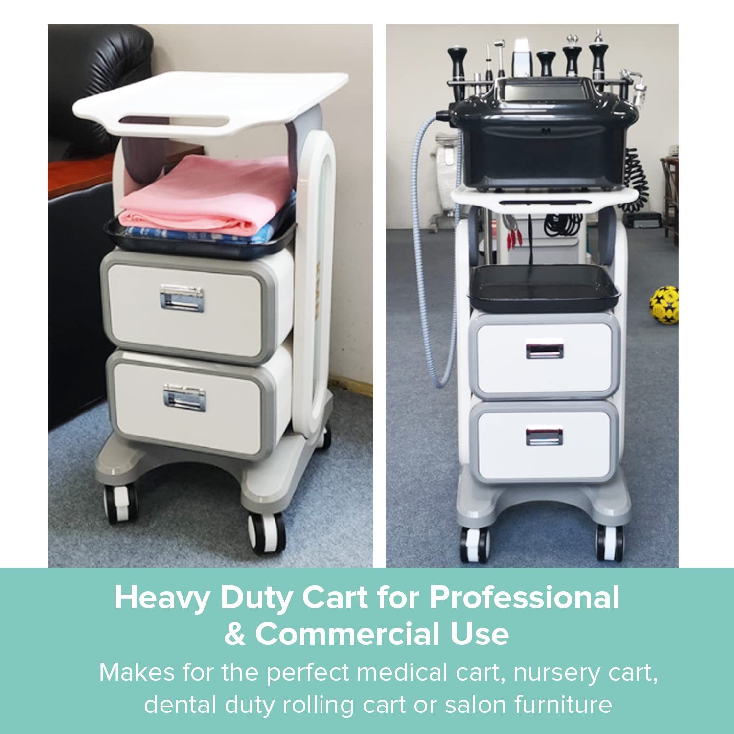 Professional Utility Cart with Wheels - Heavy Duty Rolling Cart with Drawers for Dental Office, Medical Trolley, Salon & Lab - Mobile Storage Cart for Cavitation Machines, Esthetician Supplies & Beauty Tools - Perfect for Clinics, Spas & Medical Facilities