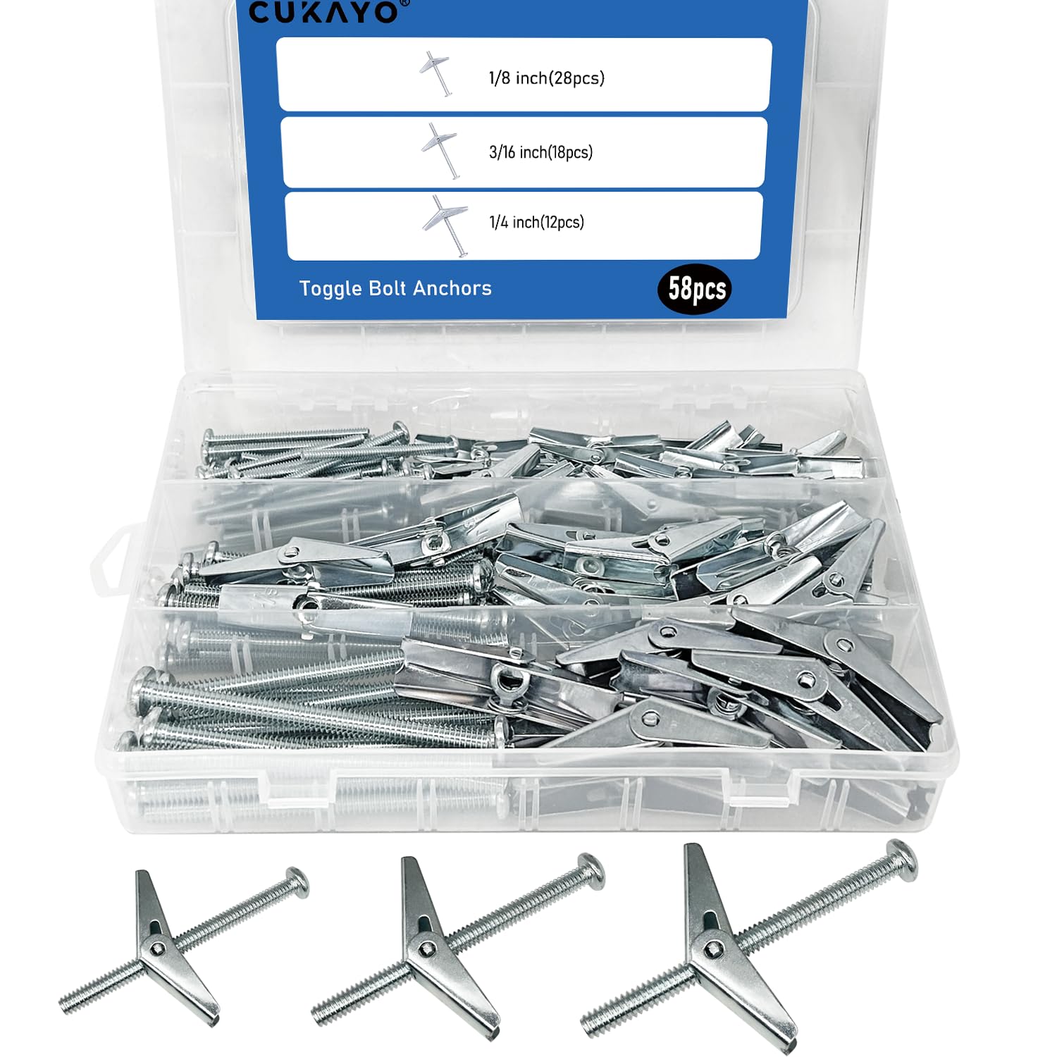 58-Piece Heavy Duty Toggle Bolt and Wing Nut Assortment Kit - 1/8