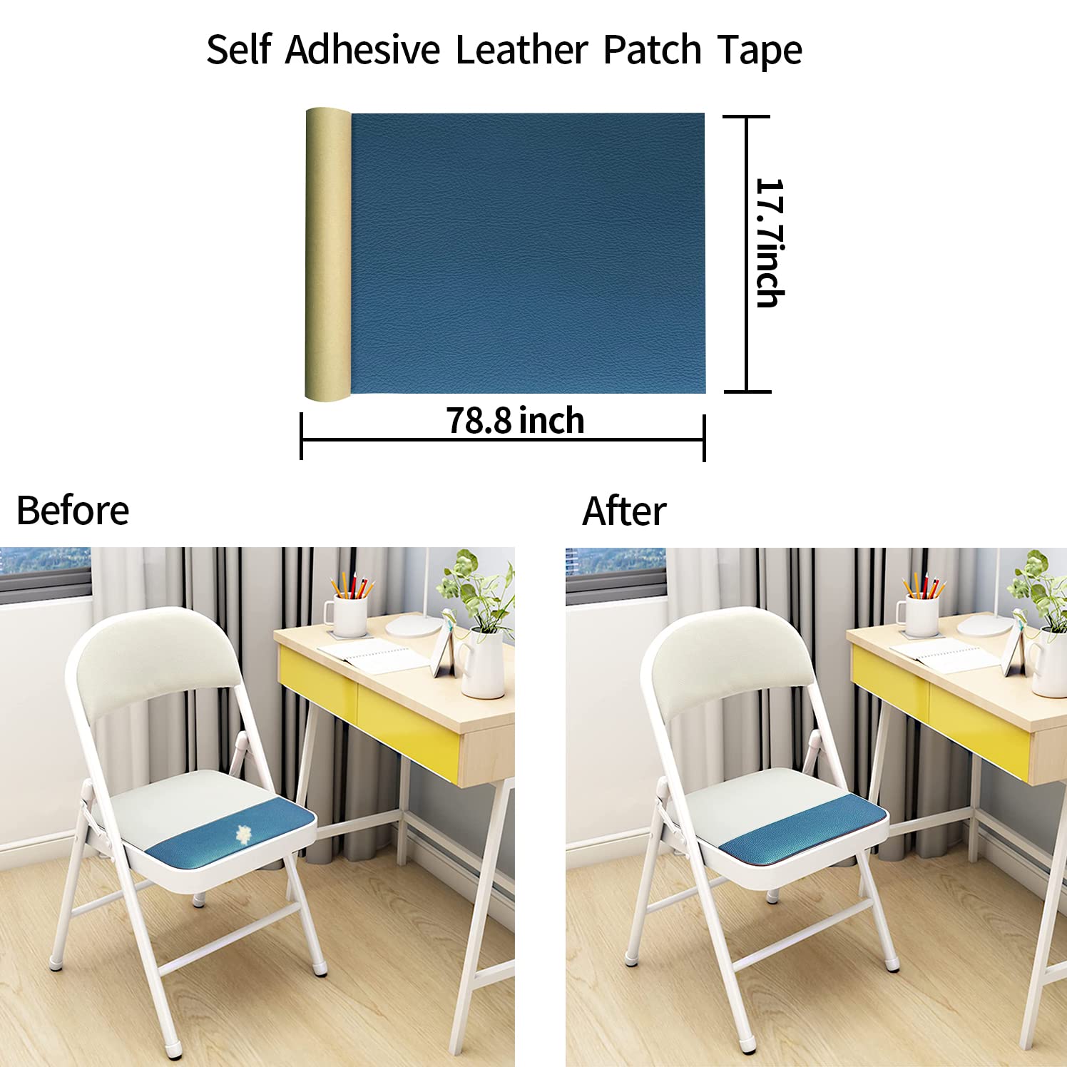 Self-Adhesive Leather Repair Tape for Furniture - 17.7 x 78.8 Inches Durable Vinyl Repair Kit - Navy Blue Sofa, Car Seat & Bag Patch - Perfect for Fixing Tears on Couches, Armchairs & Leather Accessories