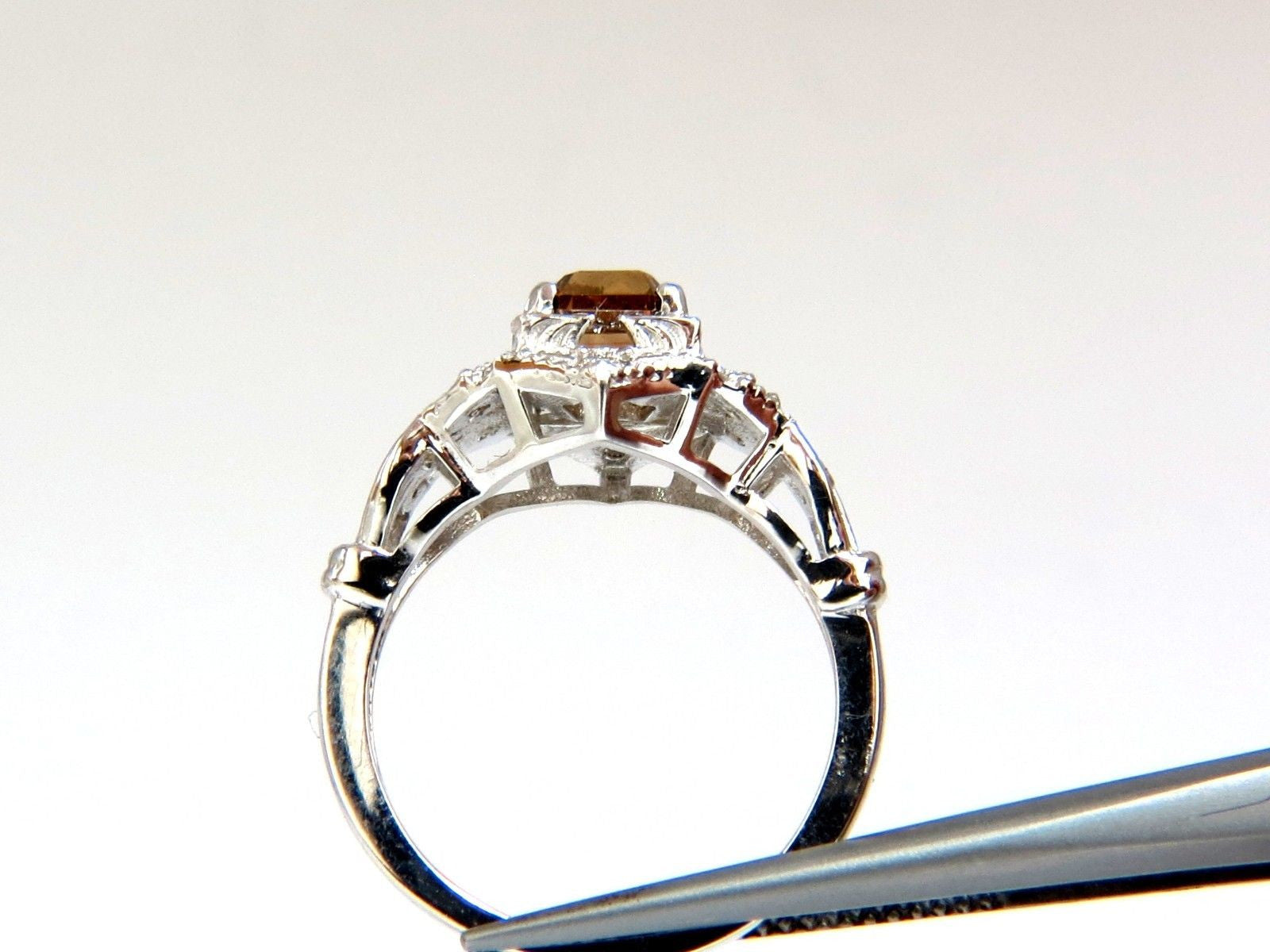 1.39ct Natural Fancy Brown Emerald Cut Diamond Ring VS2 Clarity - Victorian Deco Style for Engagement, Wedding & Anniversary Gifts