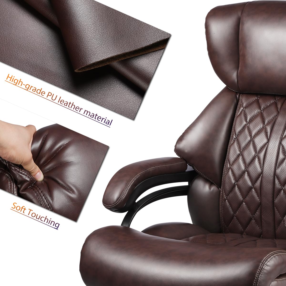 500lbs Heavy Duty Big and Tall Office Chair - Extra Wide Executive Desk Chair with Adjustable Lumbar Support for Home & Office Use - Ergonomic Computer Chair for Heavy People (Brown) - Perfect for Long Work Hours, Gaming, and Conference Rooms