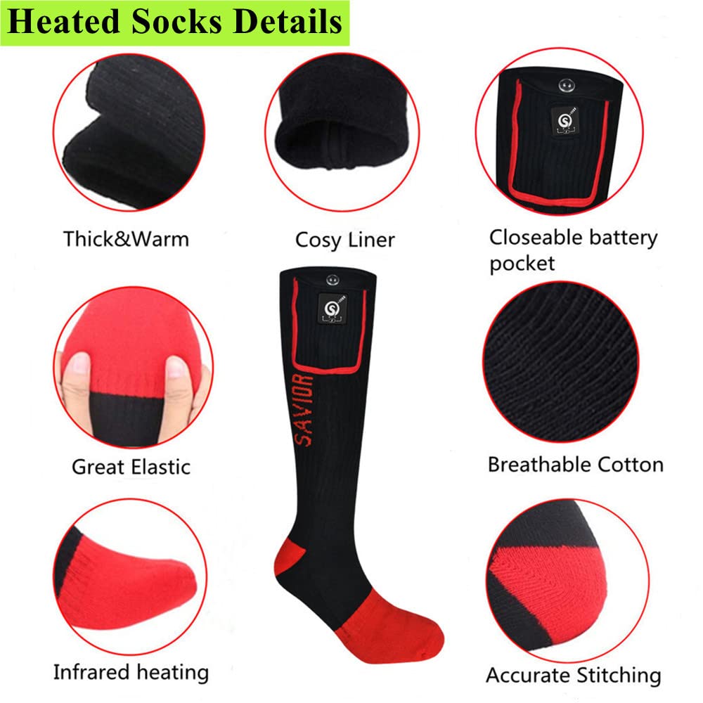 Best Rechargeable Electric Heated Socks for Men & Women - Winter Foot Warmers for Outdoor Work, Skiing, Skating, Cycling, Camping, Fishing & Hunting - Savior Heated Socks for Cold Weather Activities