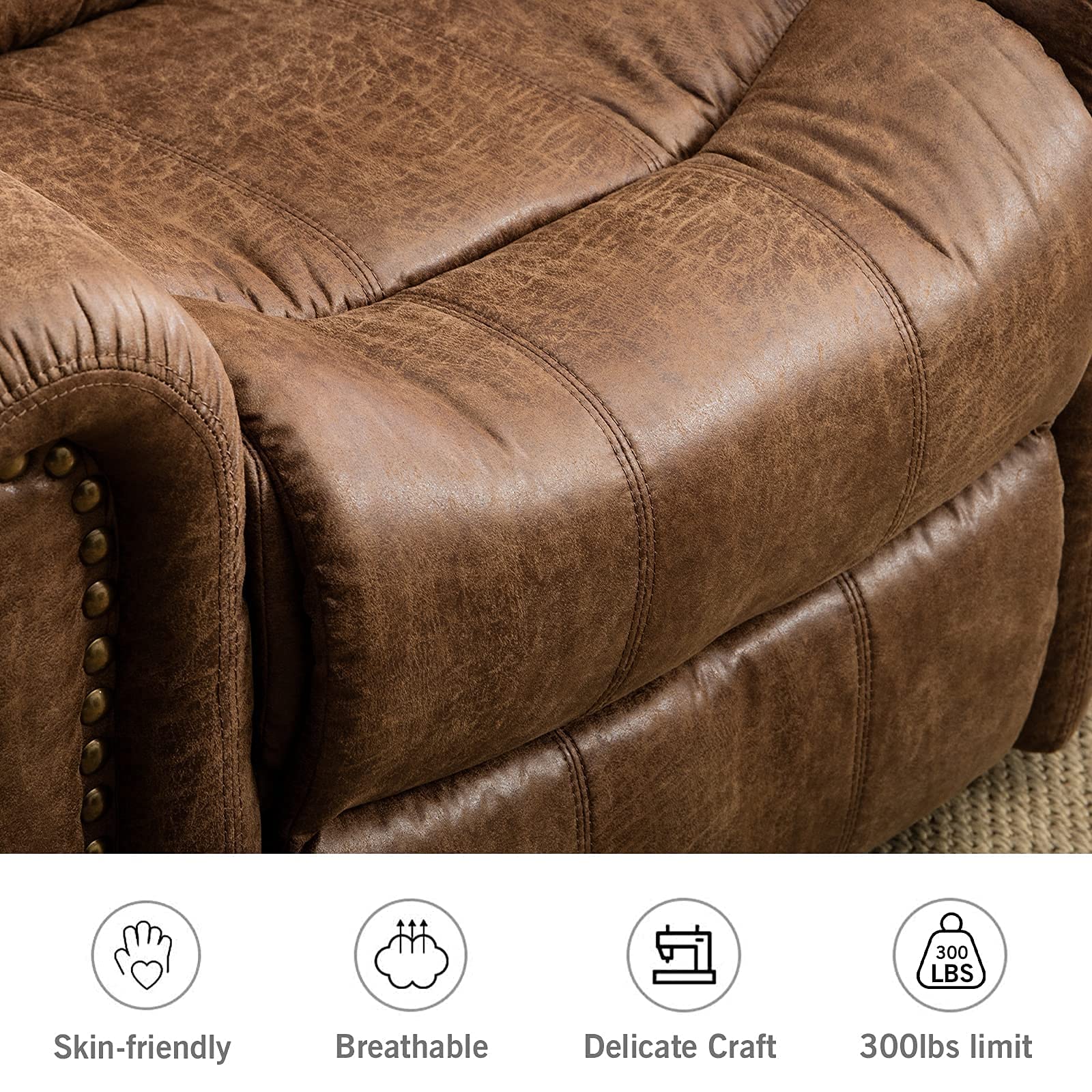 ANJ Electric Power Recliner Set of 2, Breathable Bonded Leather Reclining Chairs with USB Ports - Classic Home Theater Seating & Living Room Furniture (Nut Brown) | Perfect for Movie Nights, Gaming & Relaxation in Your Family Room or Home Theater