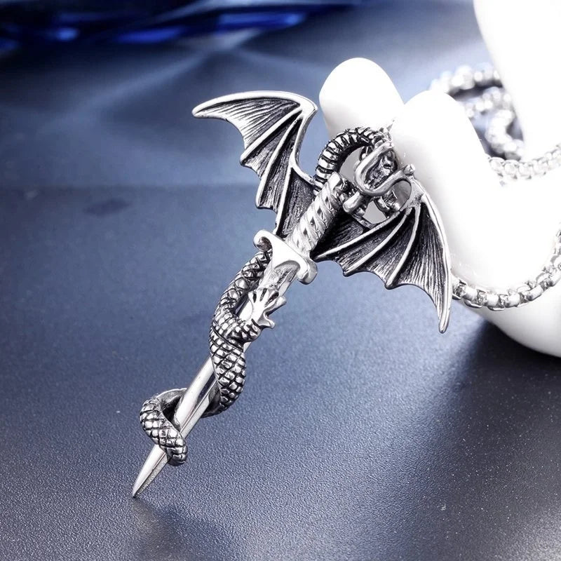 Dinosaur Pterodactyl Sword-Shaped Pendant Necklace - Jurassic Themed Jewelry for Men & Women - Perfect for Cosplay, Gifts, and Dinosaur Lovers