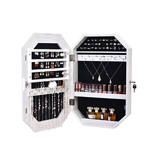 Solid Wood Wall-Mounted Jewelry Cabinet with Mirror - Perfect for Bedroom & Bathroom Organization