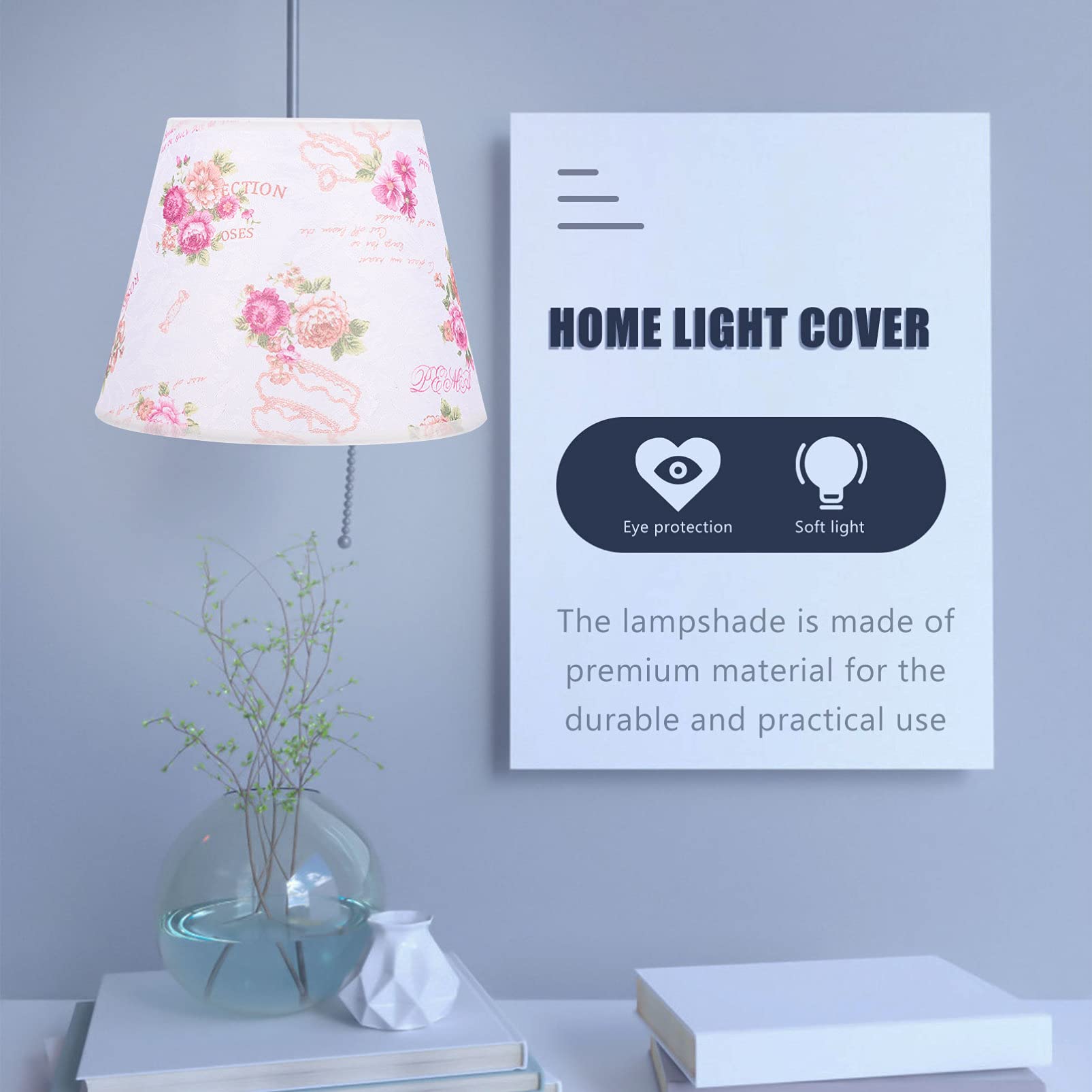 Floral Drum Lamp Shade - Clip-On Table Lamp Cover for Desk, Nightstand, Bedroom, Living Room & Office - Soft Rosy Light Fixture for Cozy Ambiance & Reading Nook Decor