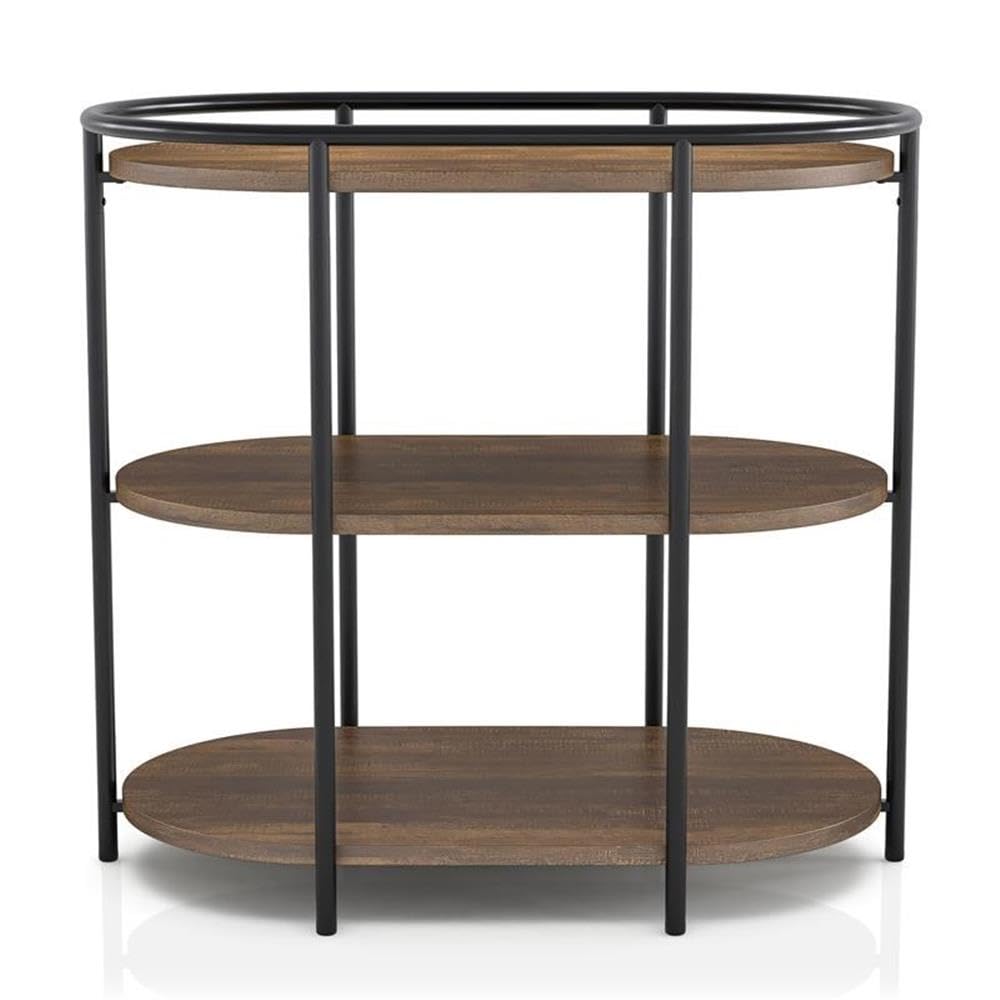 Furniture of America Preton Rustic Metal Side Table with USB Charging Port - Matte Black Finish for Living Room, Bedroom, or Office Decor