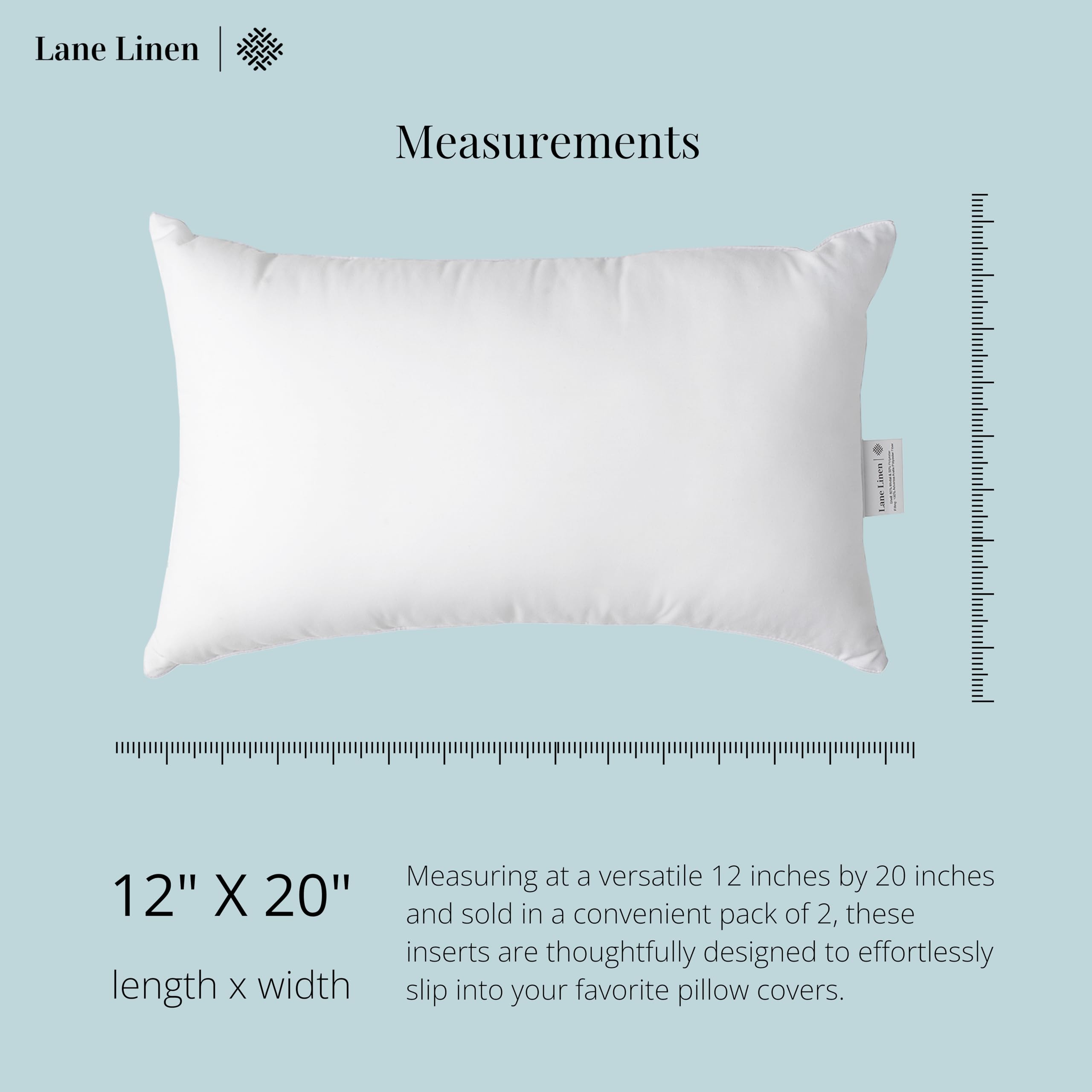 Premium 12x20 Fluffy White Pillow Inserts (Pack of 2) - Soft Decorative Couch Pillows for Sofa, Bed & Living Room - Perfect for Throw Pillow Covers, Home Decor & Cozy Comfort