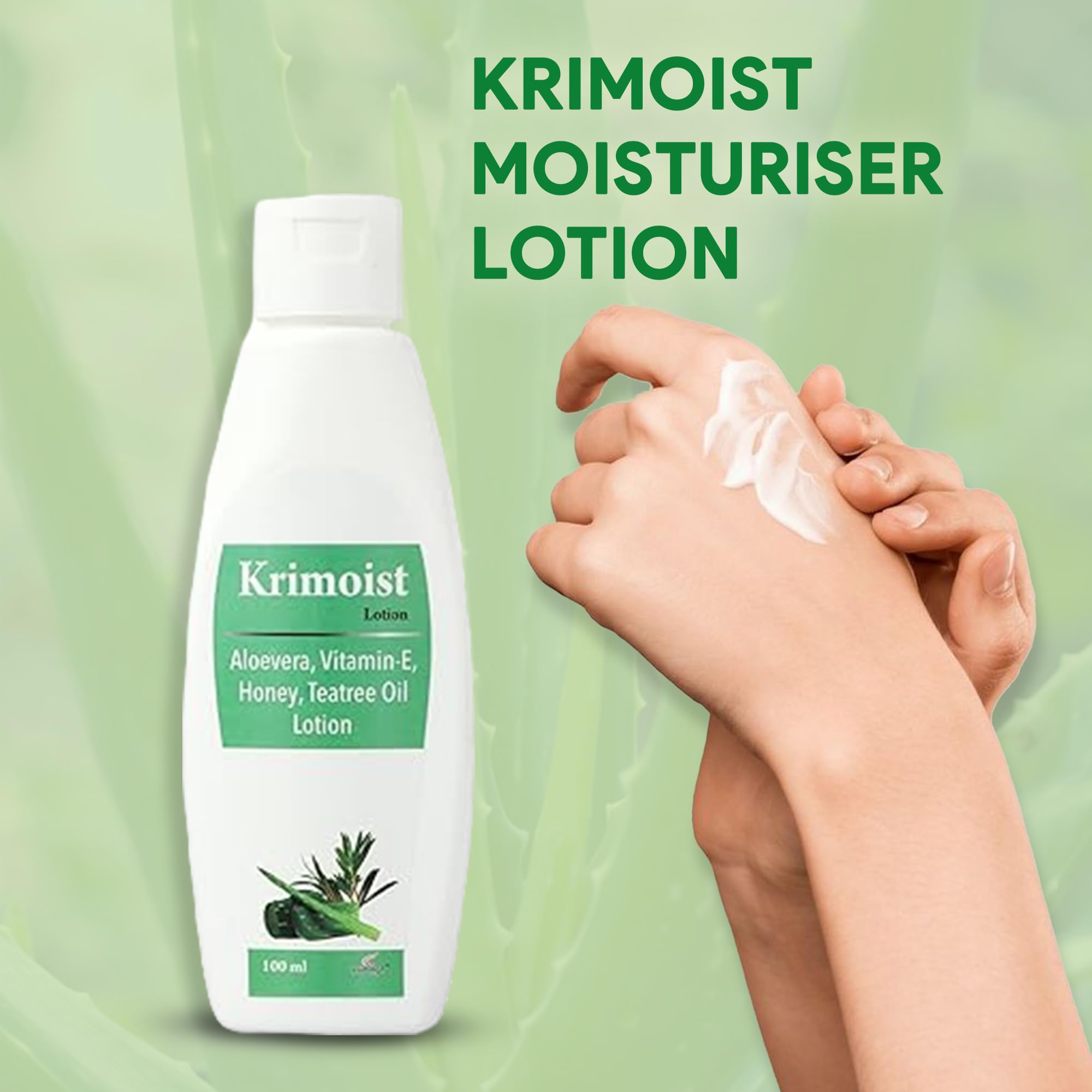 Krimoist Moisturizing Lotion with Aloe Vera, Vitamin E, Honey & Tea Tree Oil - 100ml (Pack of 2) for Dry Skin, Face & Body Hydration - Perfect for Daily Skincare Routine & Post-Sun Care
