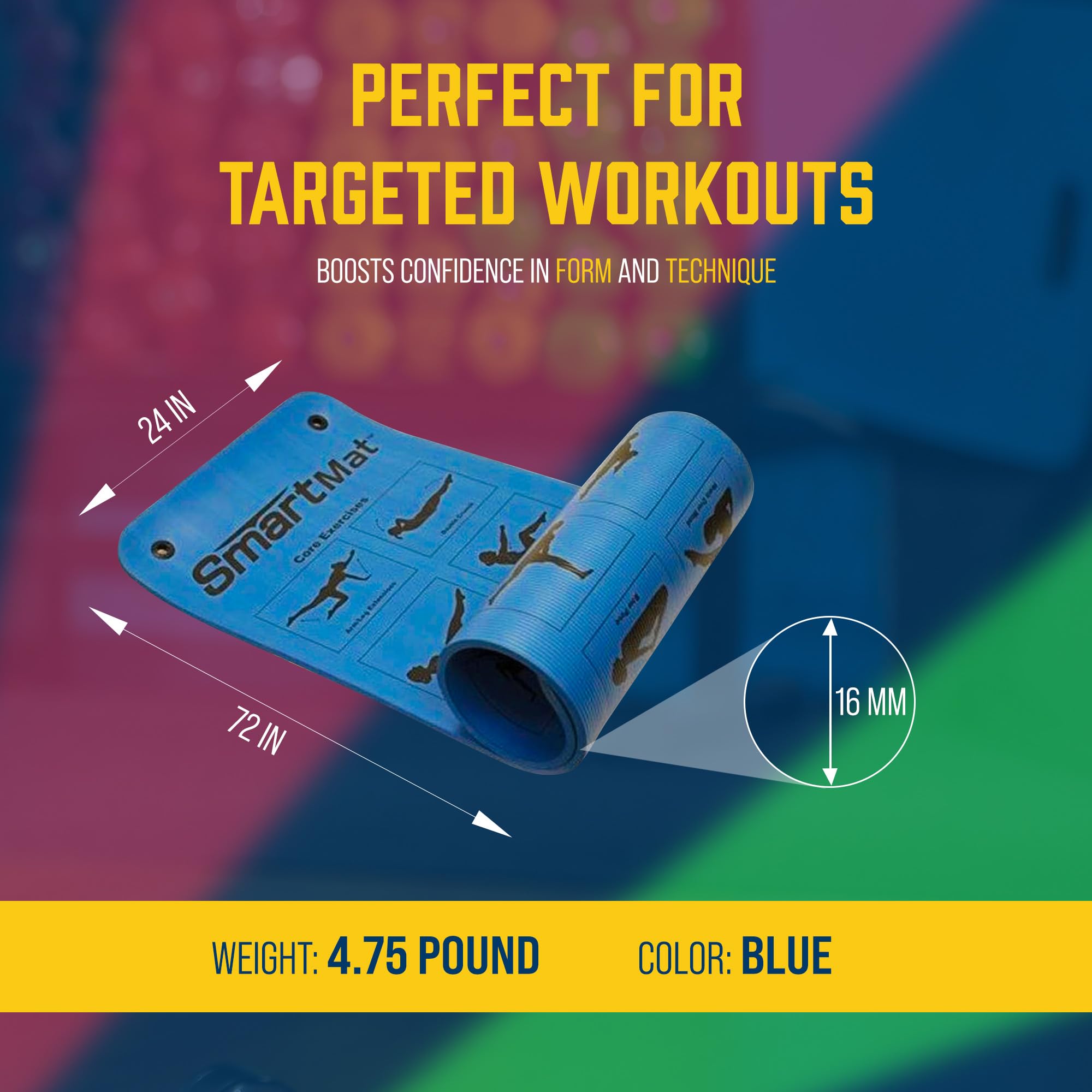 Smart Self-Guided Exercise Mat for Yoga, Pilates & Home Workouts - Non-Slip Fitness Mat with Alignment Markers for Perfect Posture