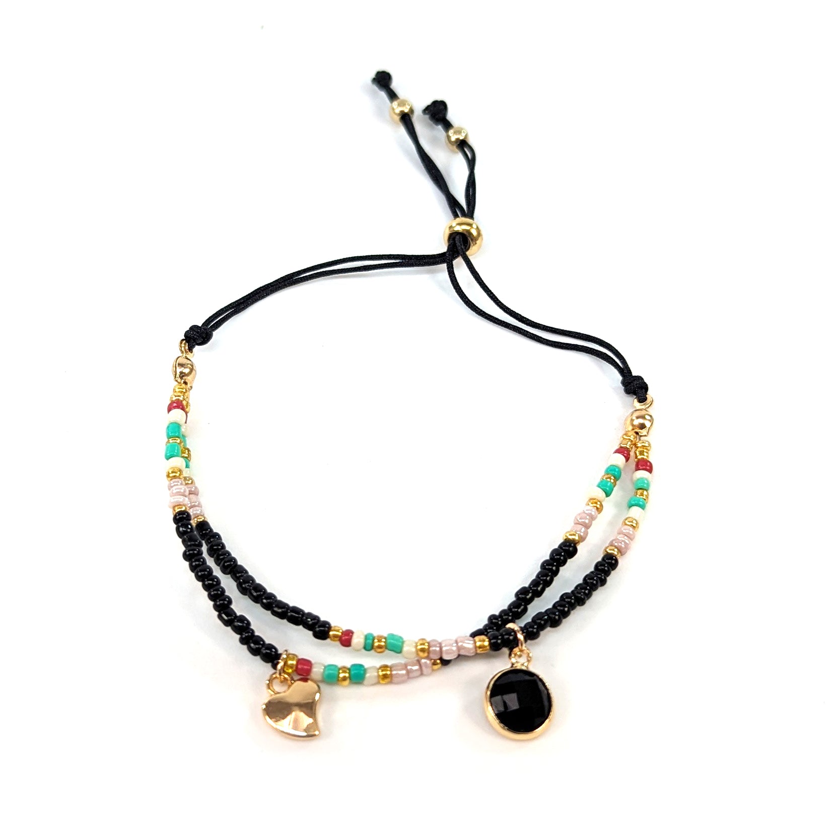 Adjustable Double Seed Bead Bracelet for Women - Black Boho Style Handmade Jewelry - Perfect for Casual Wear, Parties & Gifts