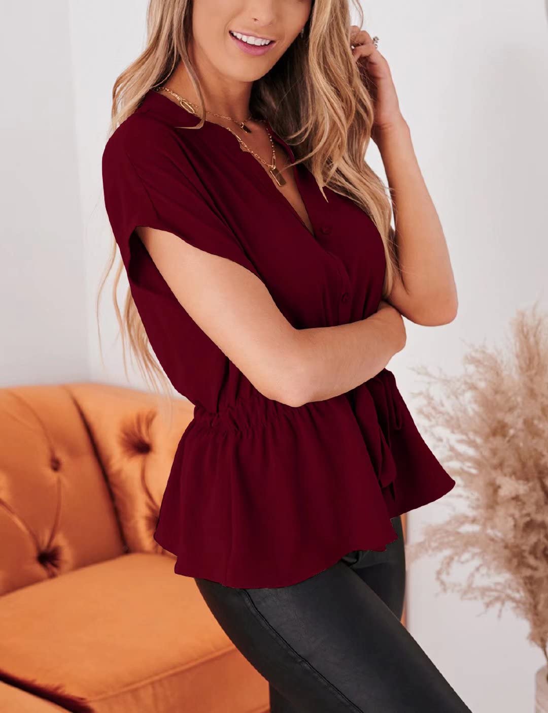 Women's Button Down Blouse - Casual Peplum Summer Top & Dressy Chiffon Work Shirt | Perfect for Office Wear, Date Nights & Summer Outfits