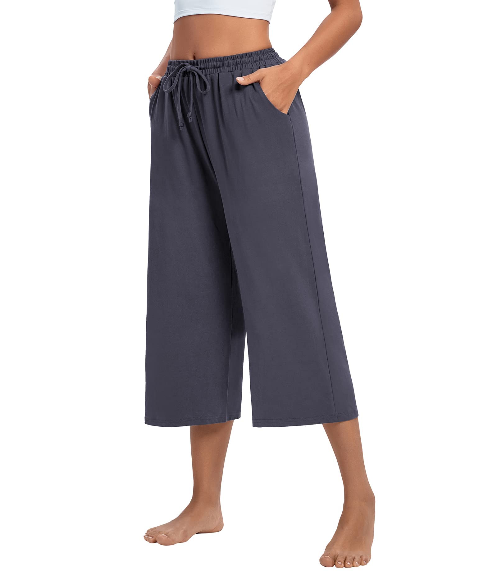 ASIMOON Women's Wide Leg Yoga Pants with Drawstring & Pockets - Comfortable Lounge Capris for Workout, Running, Travel & Casual Wear